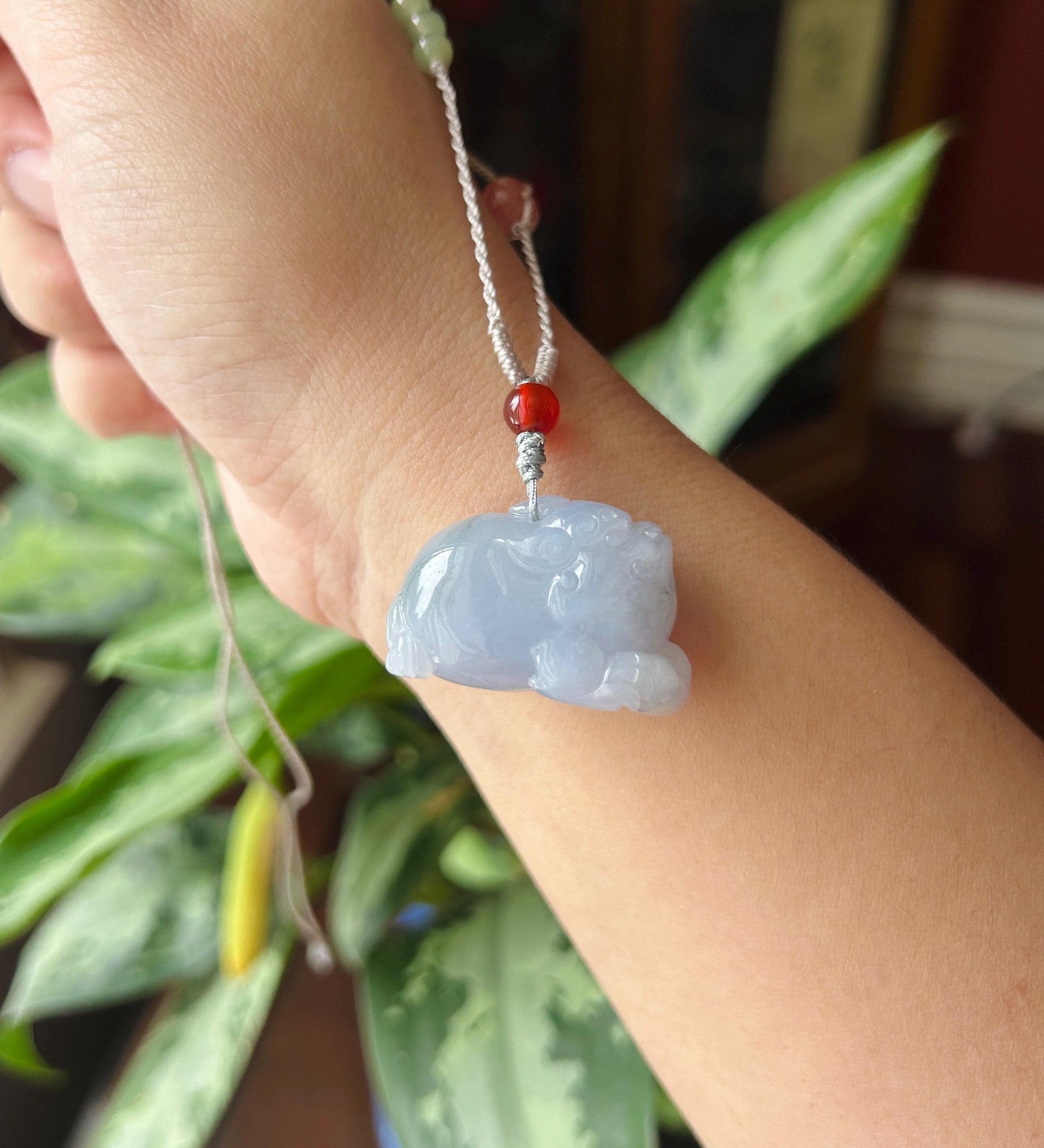 Natural Jadeite Pixiu Pendant Adjustable Handwoven Necklace | Burmese Type A Translucent Icy Lavender Jade | Protection Amulet