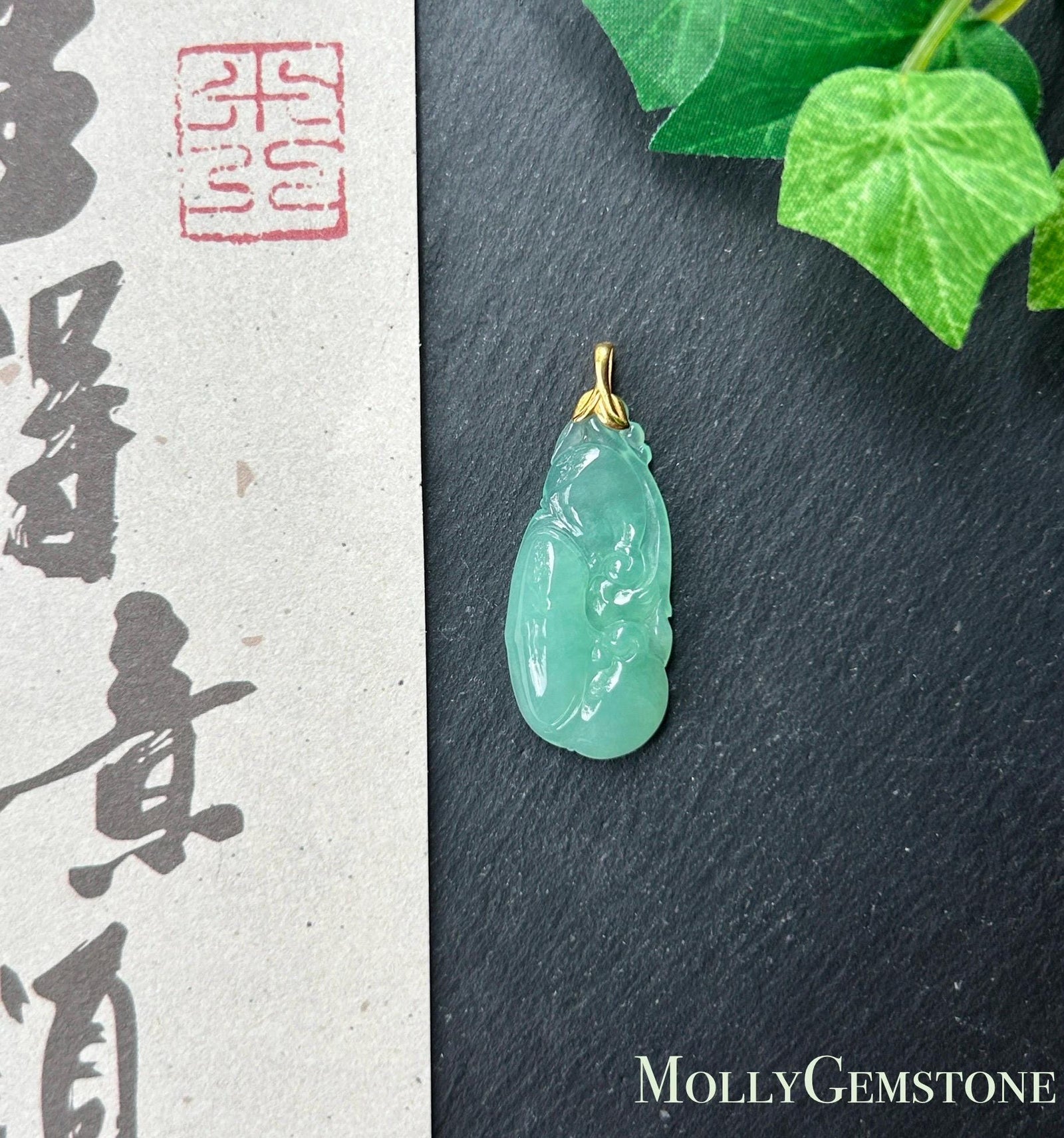 Certified Natural Jadeite RuYi Pendant | Burmese Type A Highly Translucent Icy Gelatinous Apple Green Jade, 18k Solid Gold