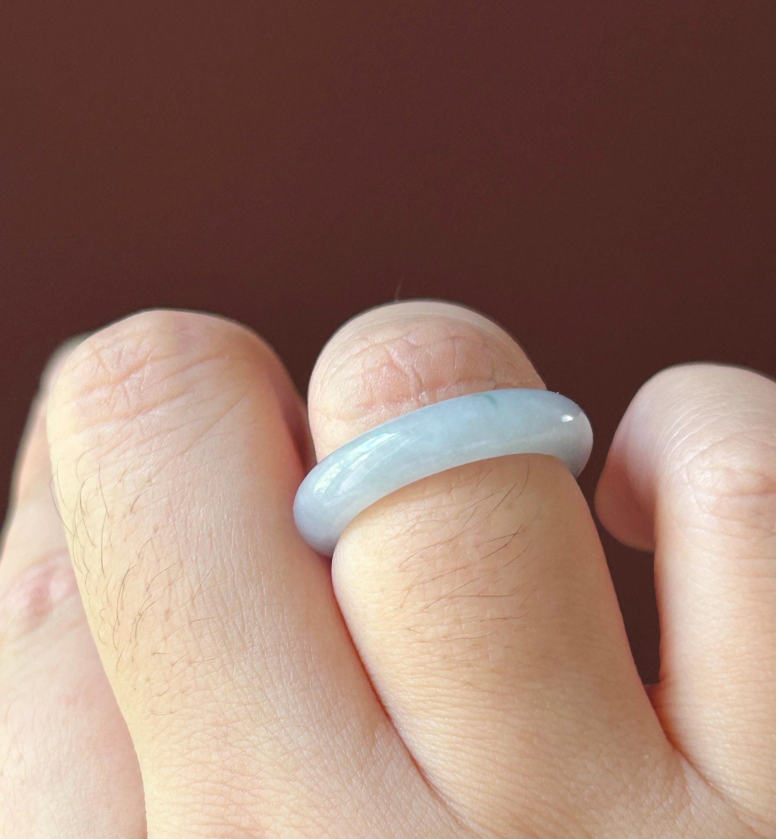 Certified Natural Jadeite Ring Band | Burmese Type A Translucent Icy Light Blue & Lavender | US Size 7.5/5.5 | 17.8mm 16.1mm