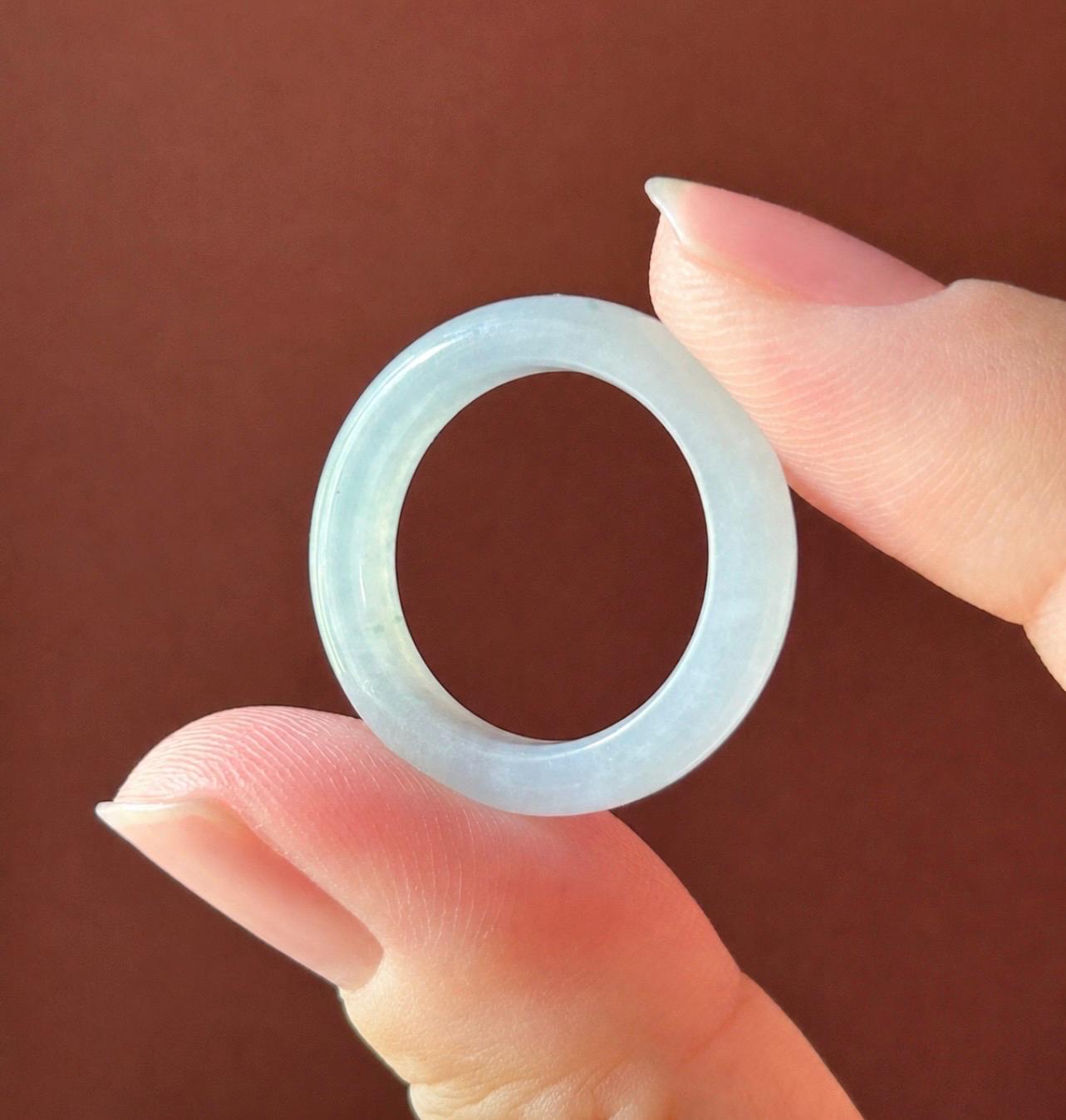 Certified Natural Jadeite Ring Band | Burmese Type A Translucent Icy Light Blue & Lavender | US Size 7.5/5.5 | 17.8mm 16.1mm