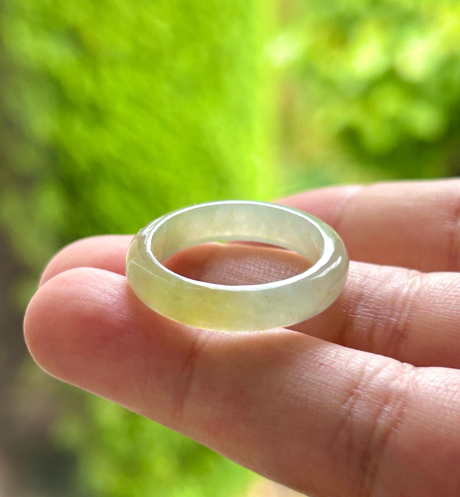 Natural Jadeite Ring Band | Burmese Type A Translucent Icy Glutinous Light Green & Tea Yellow Gradient Color | US Size 8/9