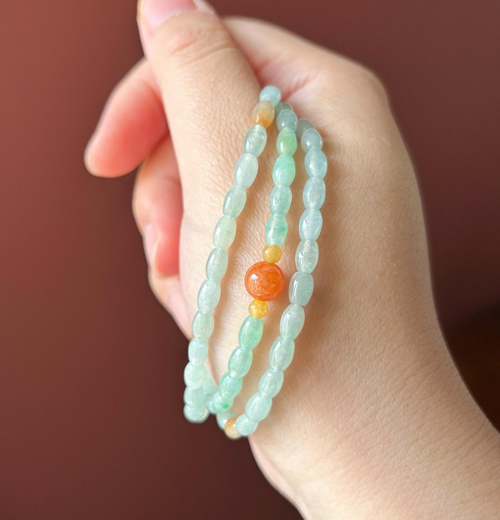 Certified Natural Jadeite Beaded Stacked Bracelet/Necklace Jewelry Burmese Type A Highly Translucent Icy Pale Green Jade Rice Beads 4mm