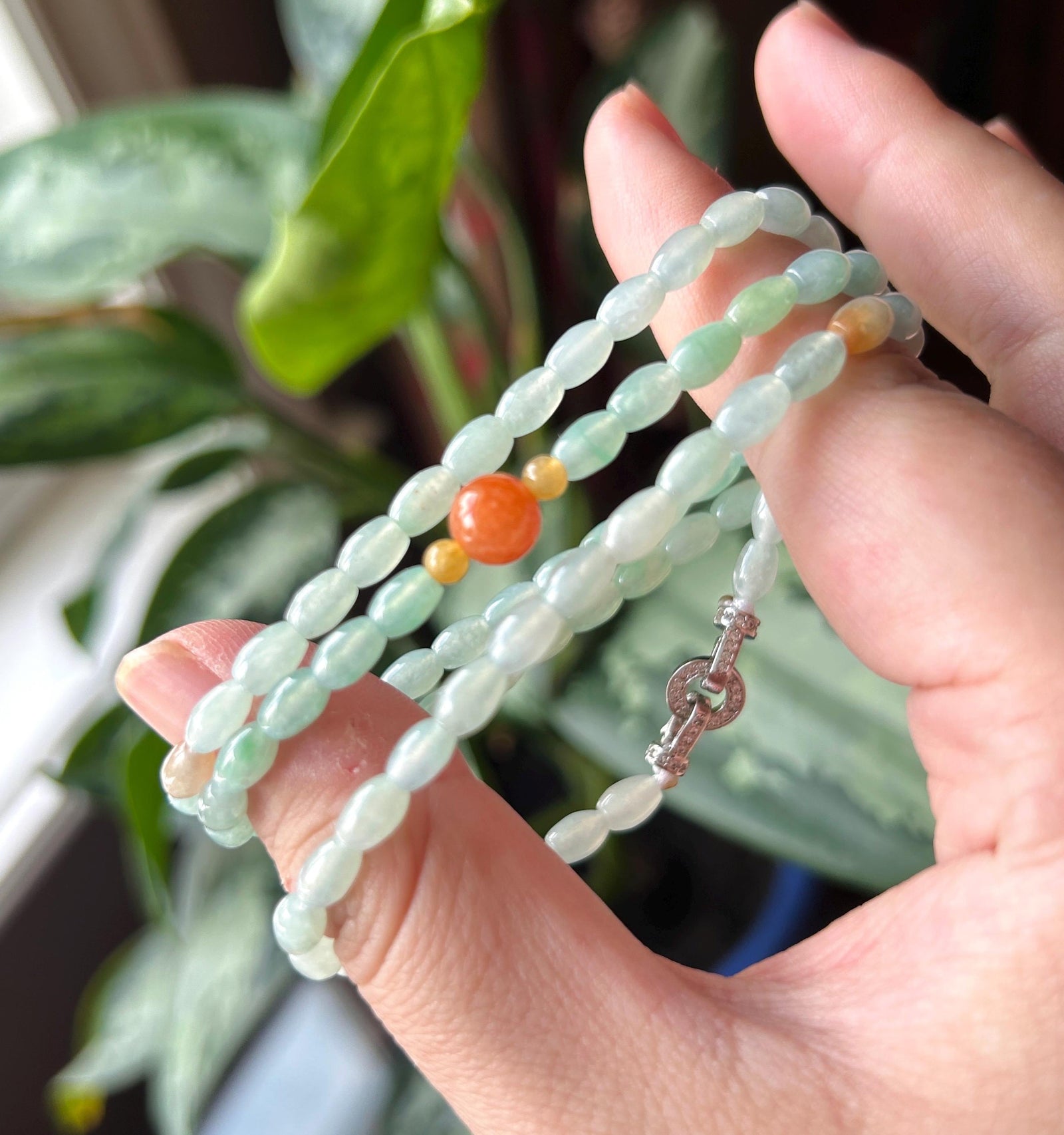 Certified Natural Jadeite Beaded Stacked Bracelet/Necklace Jewelry Burmese Type A Highly Translucent Icy Pale Green Jade Rice Beads 4mm