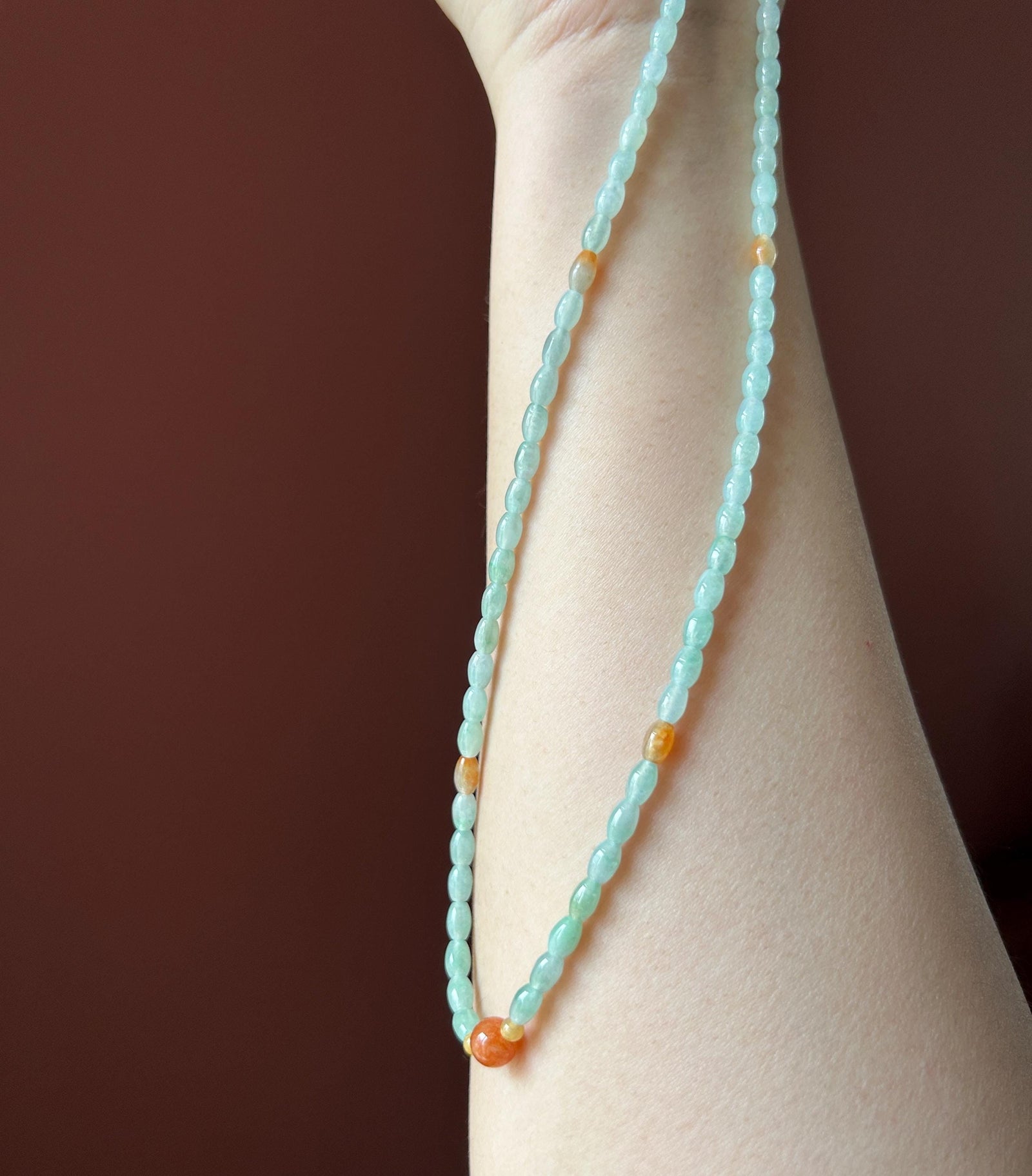 Certified Natural Jadeite Beaded Stacked Bracelet/Necklace Jewelry Burmese Type A Highly Translucent Icy Pale Green Jade Rice Beads 4mm