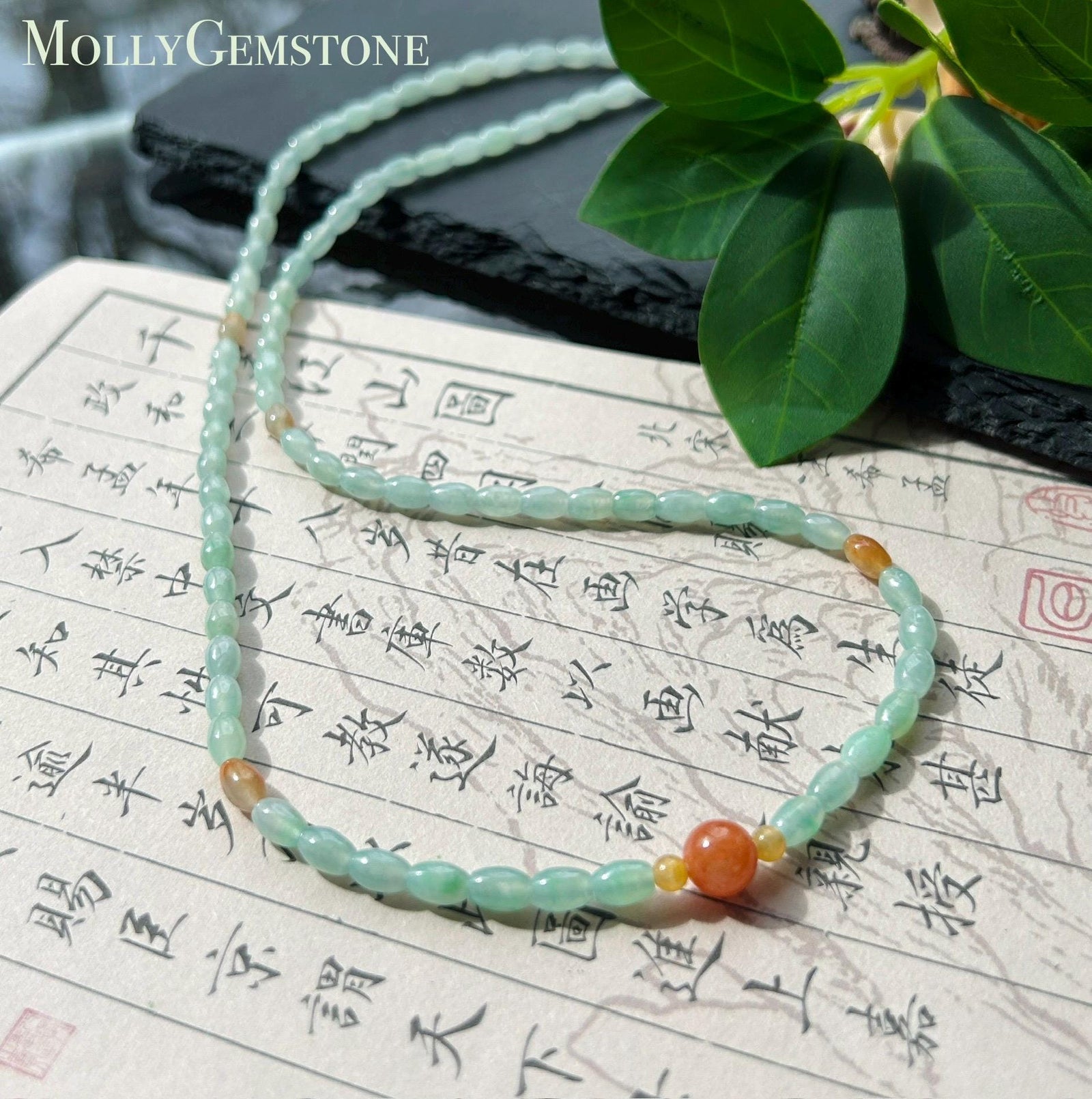 Certified Natural Jadeite Beaded Stacked Bracelet/Necklace Jewelry Burmese Type A Highly Translucent Icy Pale Green Jade Rice Beads 4mm