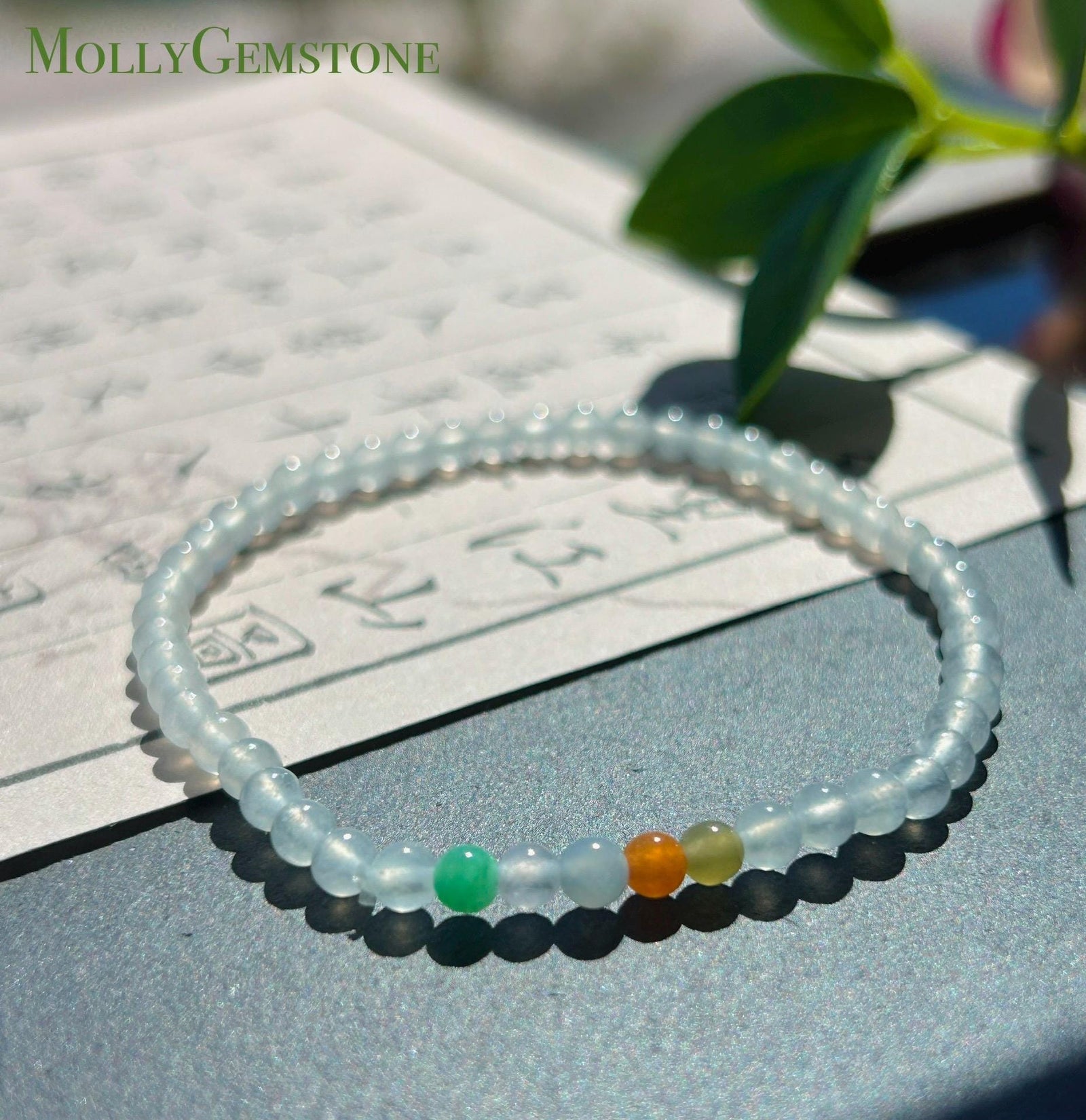 Natural Jadeite Beaded Bracelet – Burmese Type A Highly Translucent Icy Moonlight White Jade, 3.6mm, Minimalist Jewelry
