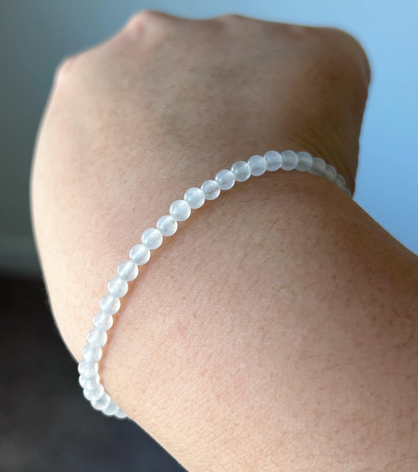 Natural Jadeite Beaded Bracelet – Burmese Type A Highly Translucent Icy Moonlight White Jade, 3.6mm, Minimalist Jewelry