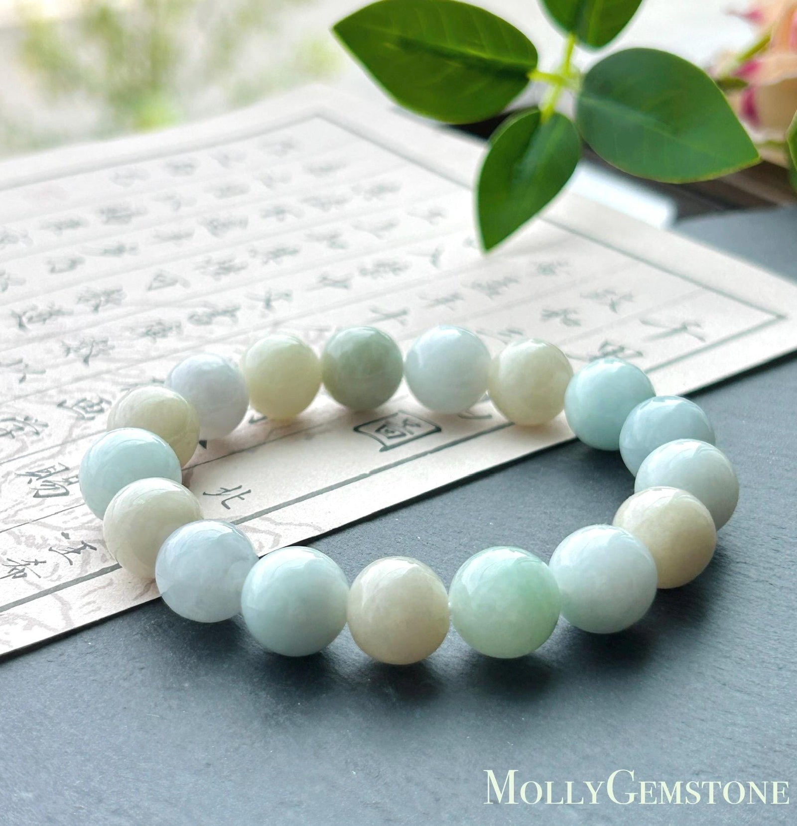 Natural Jadeite Beaded Bracelet, Burmese Type A Untreated Glutinous Pastel Macaron Multicolor Jade, 11.4mm