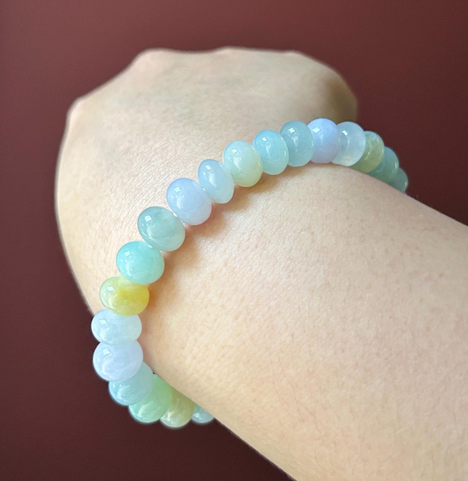 Natural Jadeite Beaded Bracelet, Burmese Type A Untreated Highly Translucent Icy Glutinous Candy Macaron Multicolor Jade, 9.5mm