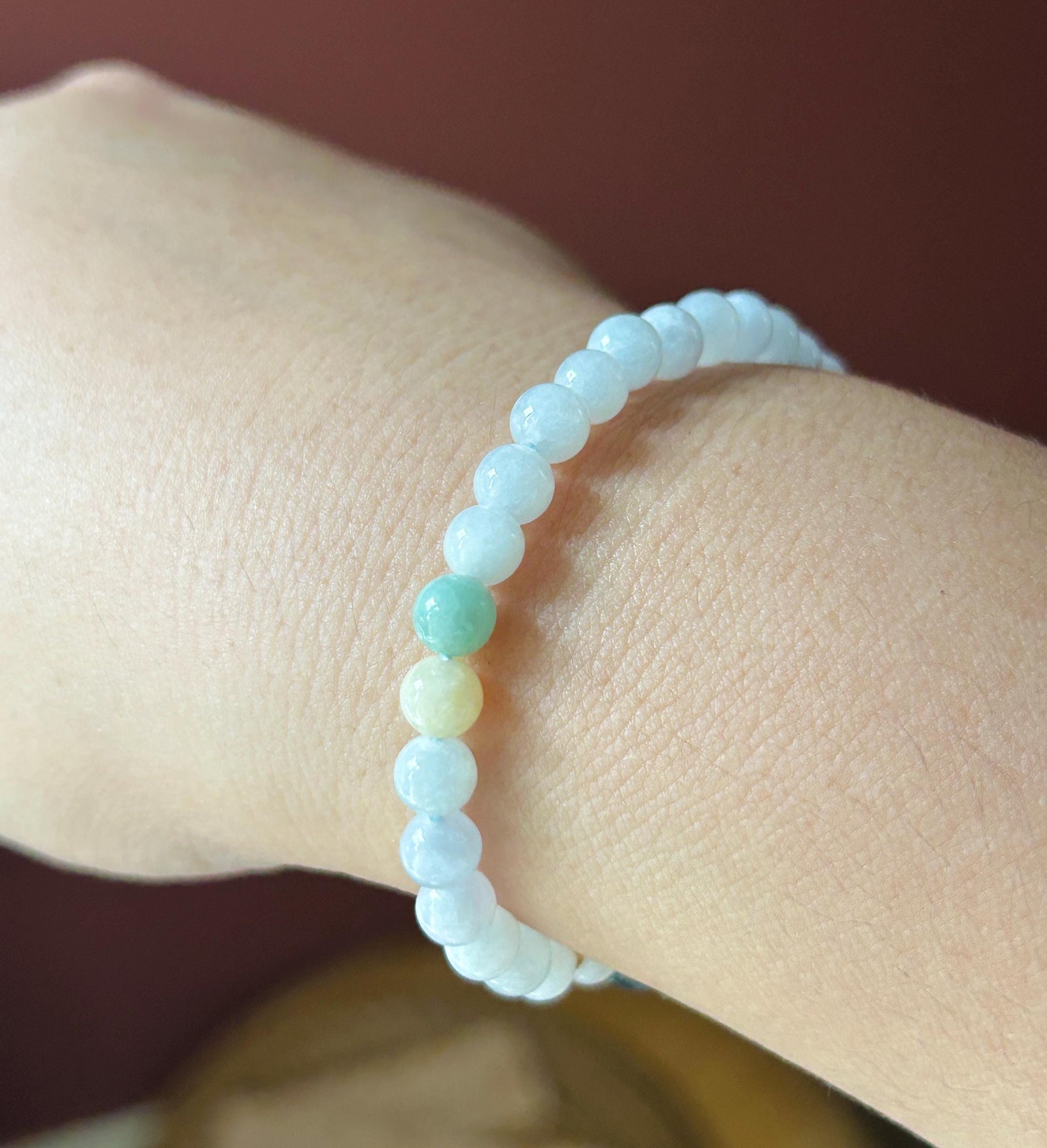 Natural Jadeite Beaded Bracelet – Burmese Type A Untreated Glutinous White Jade with Wuji Black Lion Charm, 6mm, Protection Amulet
