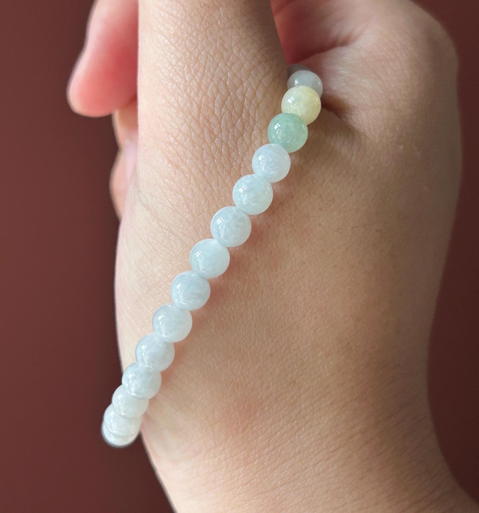 Natural Jadeite Beaded Bracelet – Burmese Type A Untreated Glutinous White Jade with Wuji Black Lion Charm, 6mm, Protection Amulet