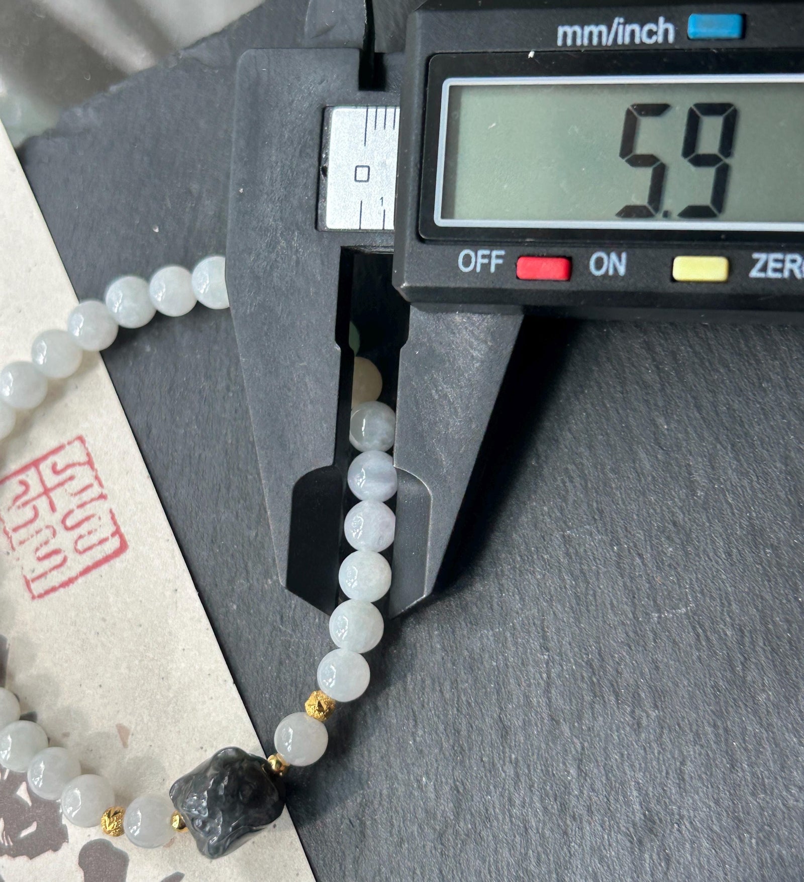 Natural Jadeite Beaded Bracelet – Burmese Type A Untreated Glutinous White Jade with Wuji Black Lion Charm, 6mm, Protection Amulet