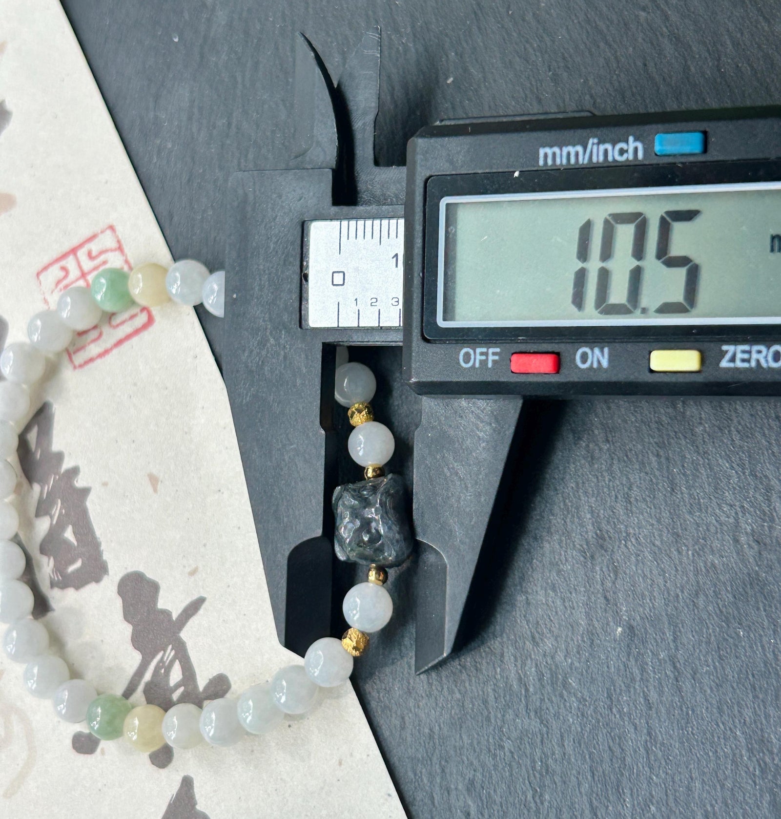 Natural Jadeite Beaded Bracelet – Burmese Type A Untreated Glutinous White Jade with Wuji Black Lion Charm, 6mm, Protection Amulet