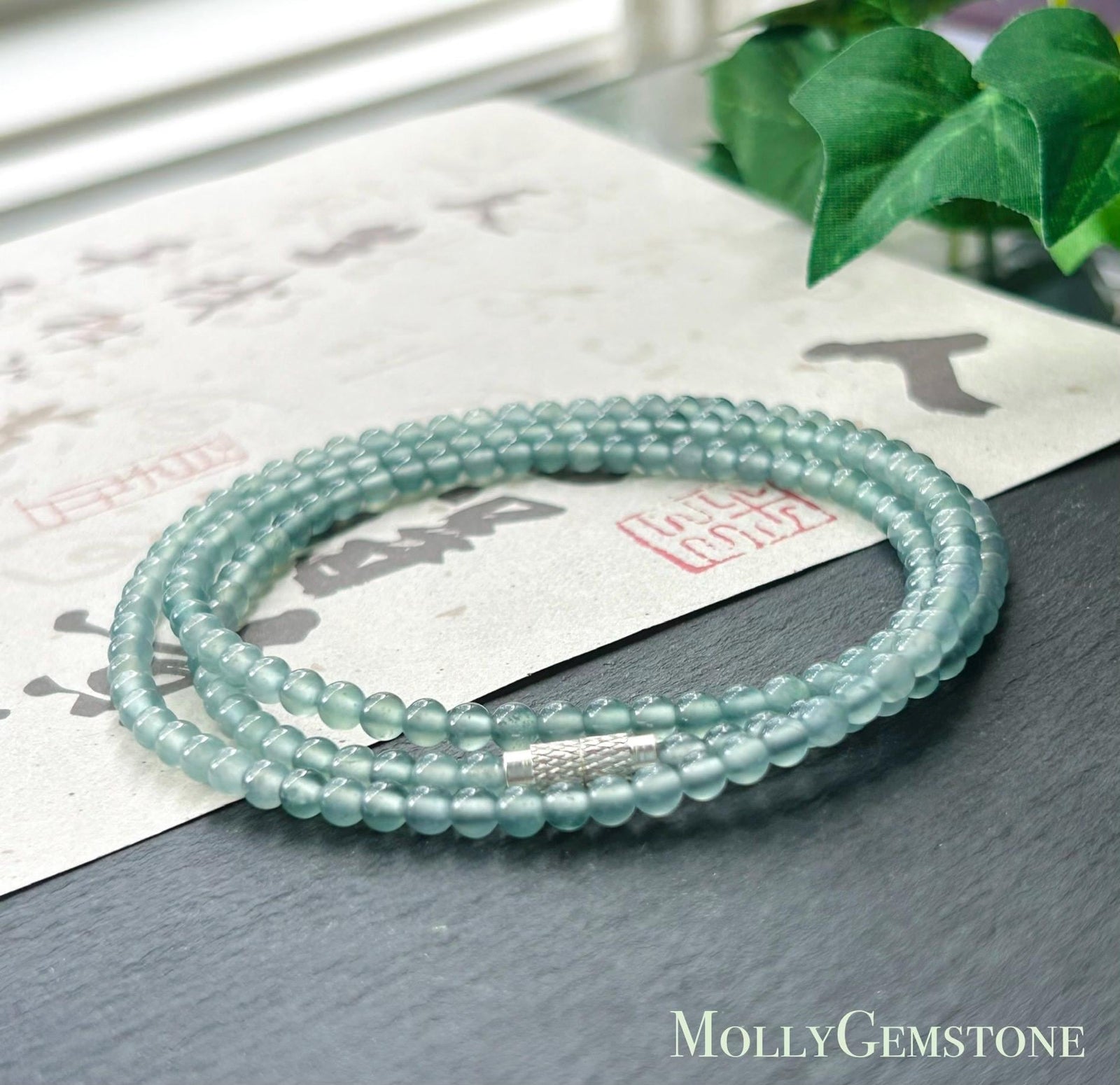 Natural Jadeite Beaded Stacked Bracelet/Necklace Jewelry Guatemalan Type A Highly Translucent Icy Light Blue Jade 3.5mm