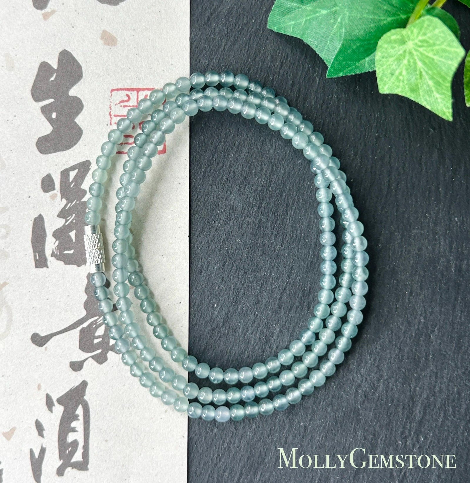 Natural Jadeite Beaded Stacked Bracelet/Necklace Jewelry Guatemalan Type A Highly Translucent Icy Light Blue Jade 3.5mm