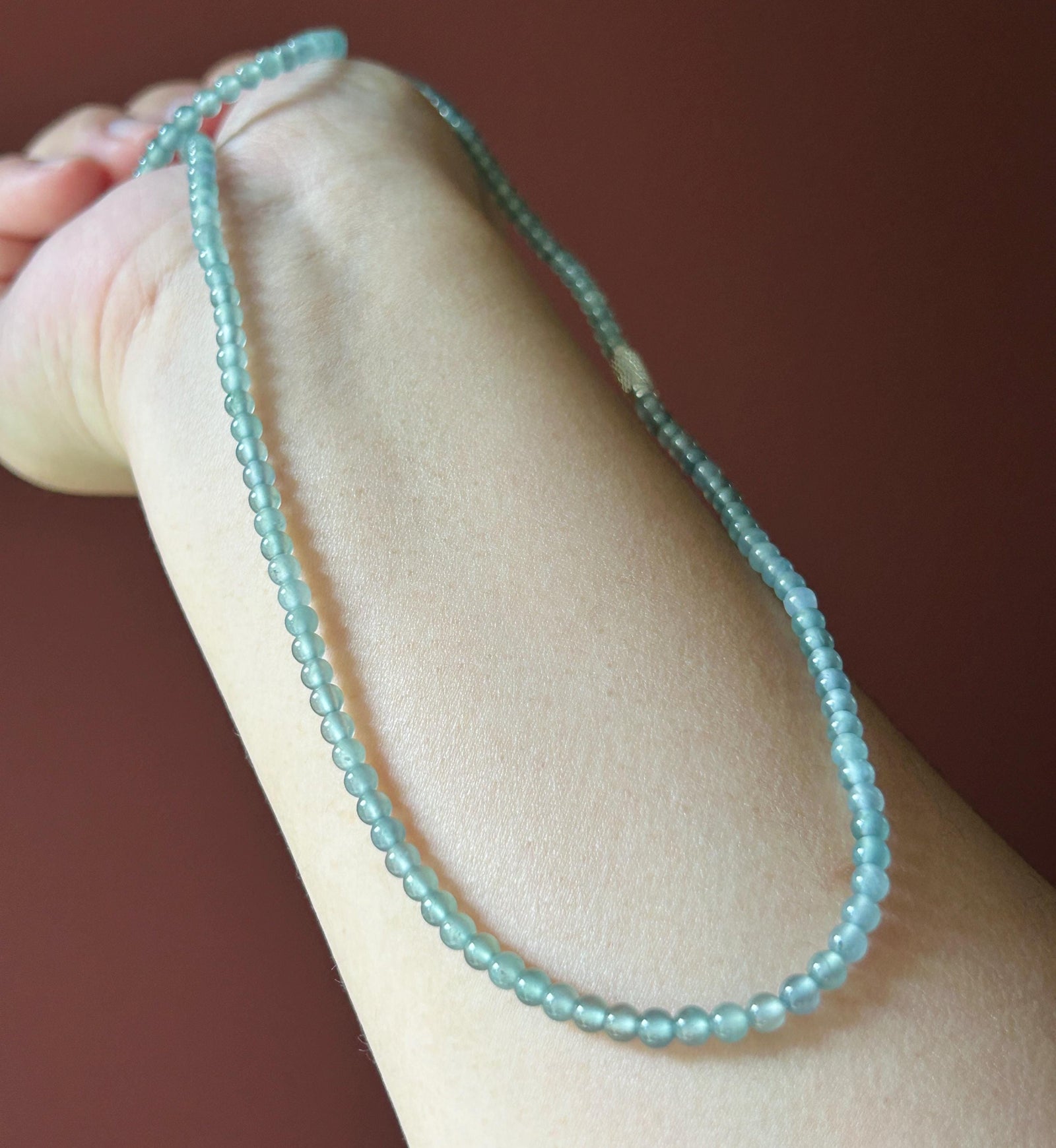 Natural Jadeite Beaded Stacked Bracelet/Necklace Jewelry Guatemalan Type A Highly Translucent Icy Light Blue Jade 3.5mm