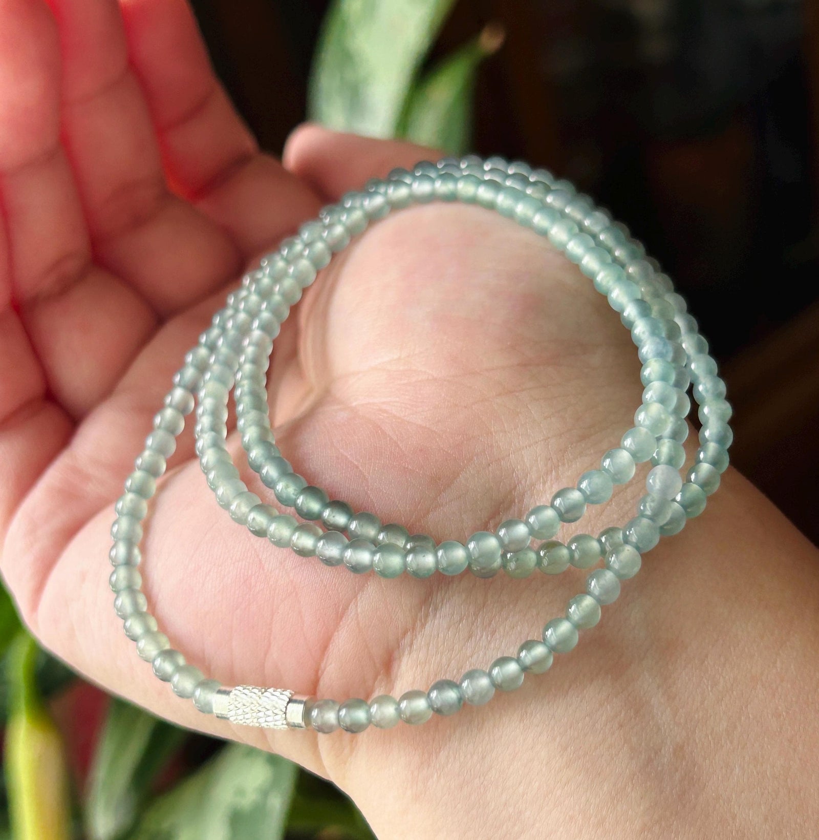 Natural Jadeite Beaded Stacked Bracelet/Necklace Jewelry Guatemalan Type A Highly Translucent Icy Light Blue Jade 3.5mm