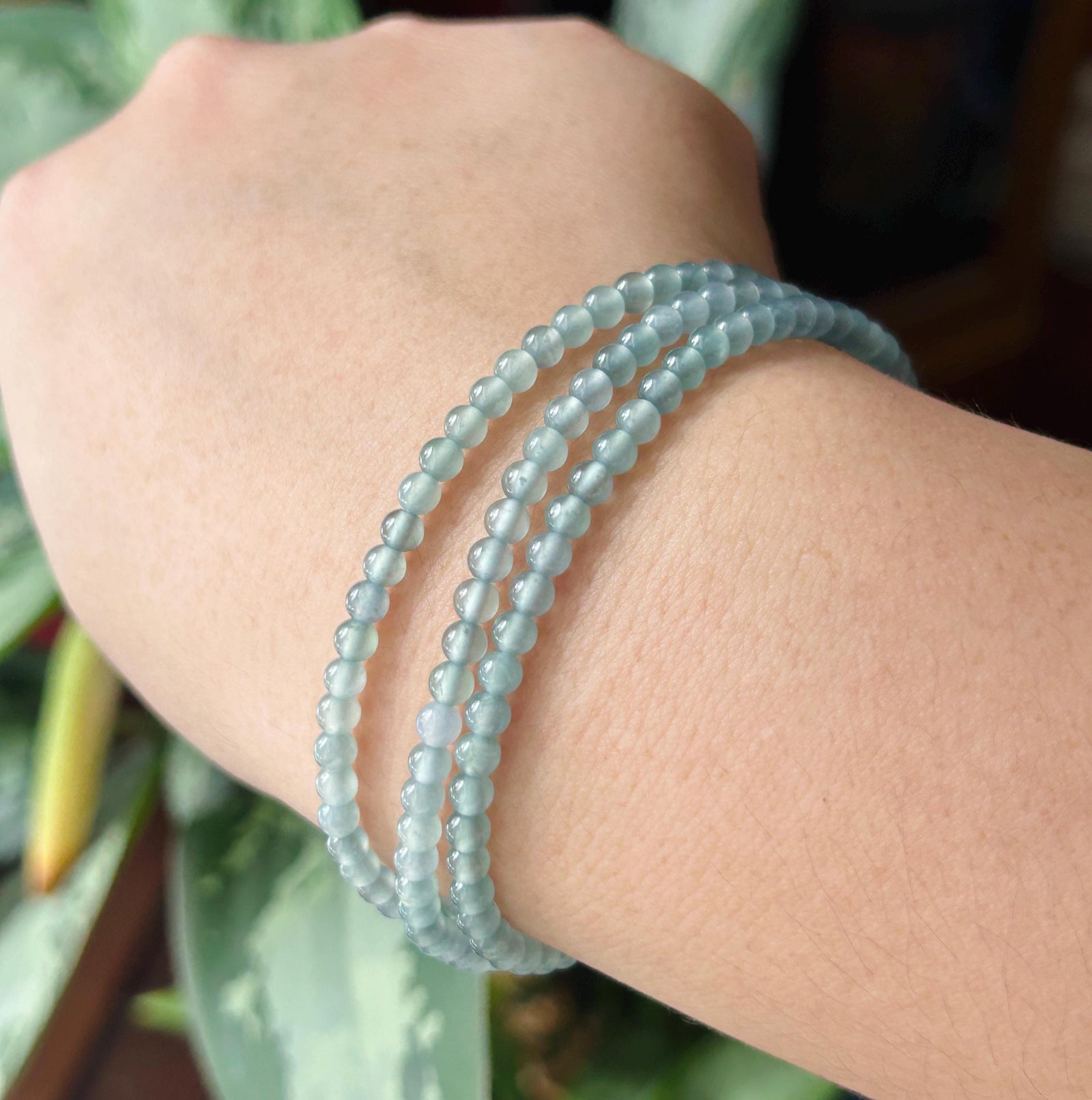 Natural Jadeite Beaded Stacked Bracelet/Necklace Jewelry Guatemalan Type A Highly Translucent Icy Light Blue Jade 3.5mm
