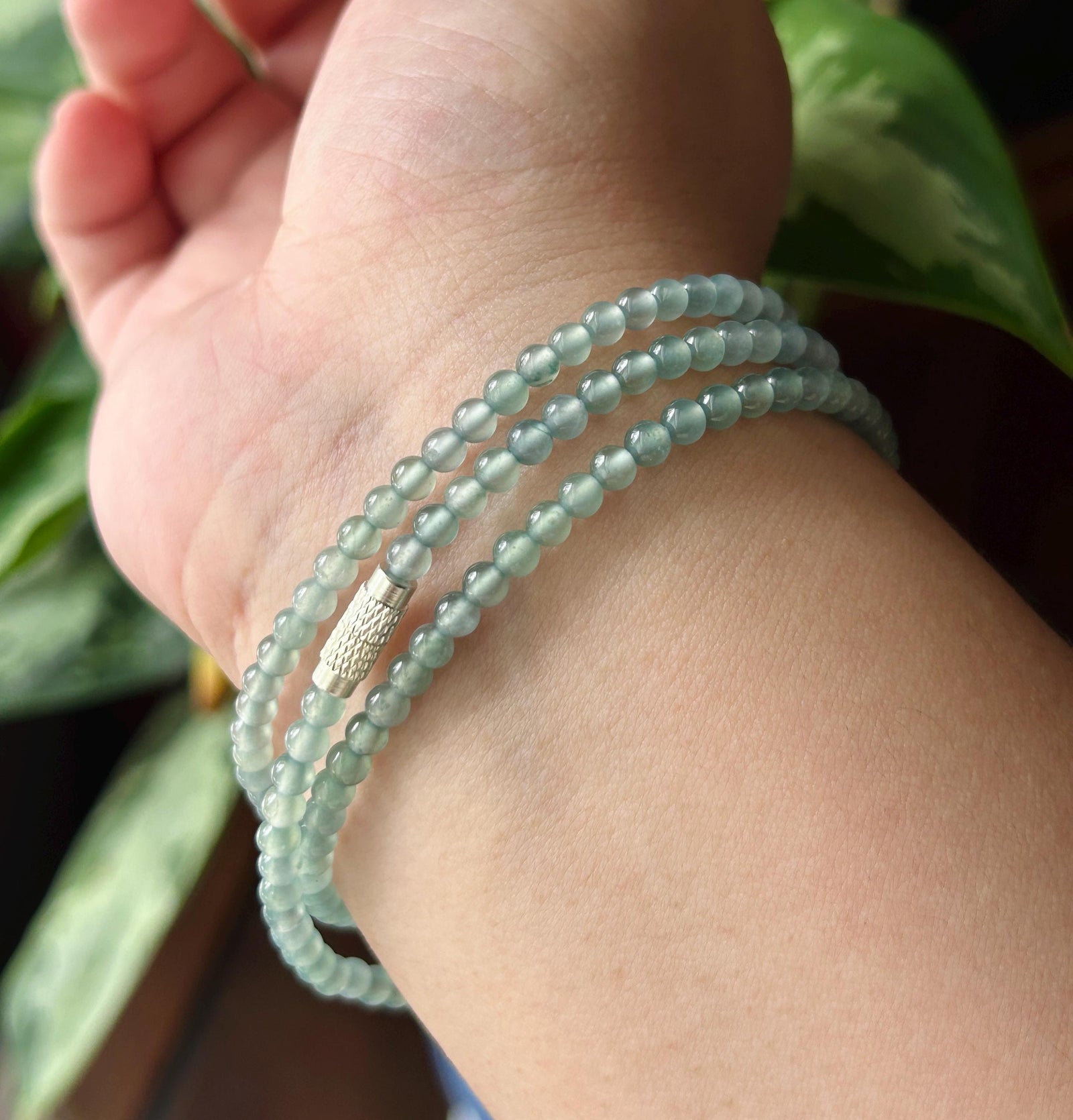 Natural Jadeite Beaded Stacked Bracelet/Necklace Jewelry Guatemalan Type A Highly Translucent Icy Light Blue Jade 3.5mm