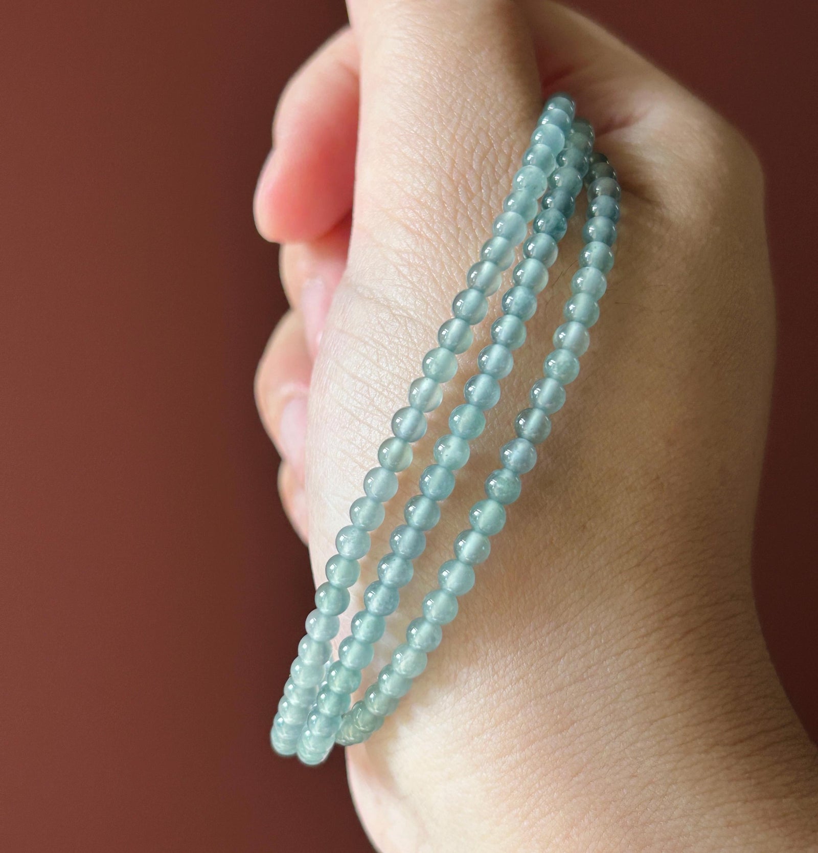 Natural Jadeite Beaded Stacked Bracelet/Necklace Jewelry Guatemalan Type A Highly Translucent Icy Light Blue Jade 3.5mm