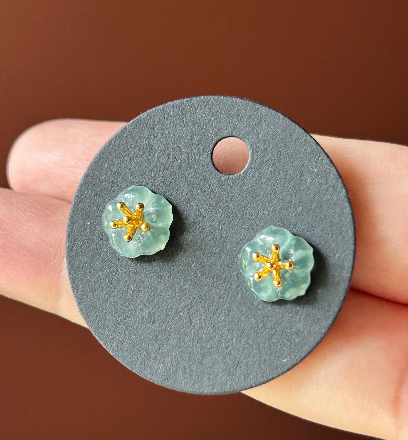 Natural Jadeite Flower Stud Earrings: Guatemalan Type A Untreated Highly Translucent Icy Blue Jade, Sterling Silver