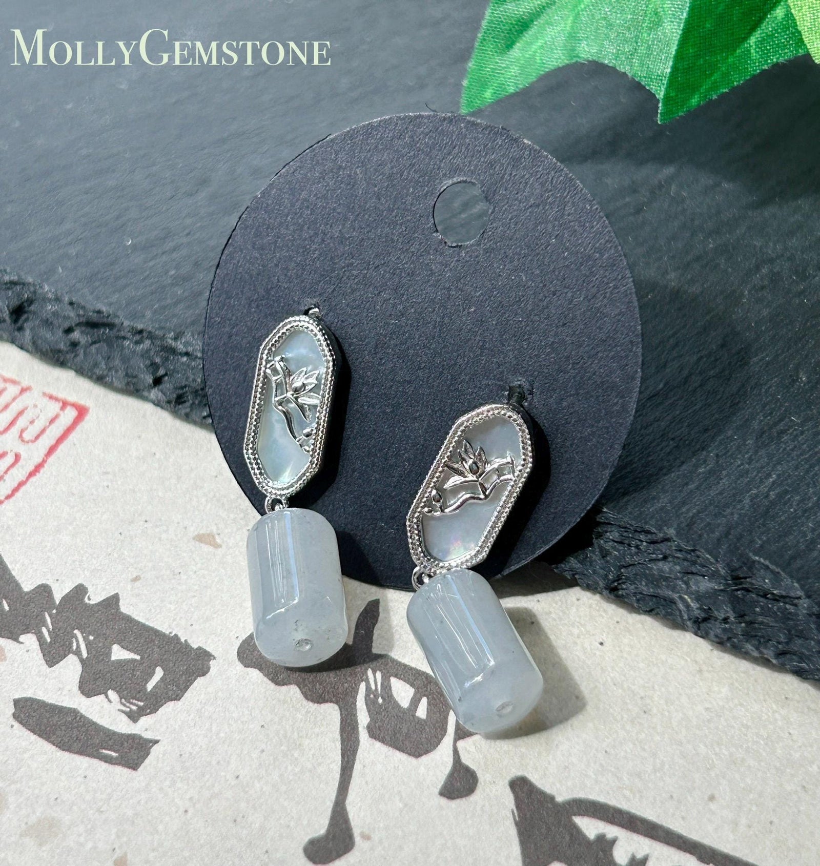 Natural Jadeite Lulutong Drop Earrings: Burmese Type A Untreated Highly Translucent Icy White Jade, Sterling Silver