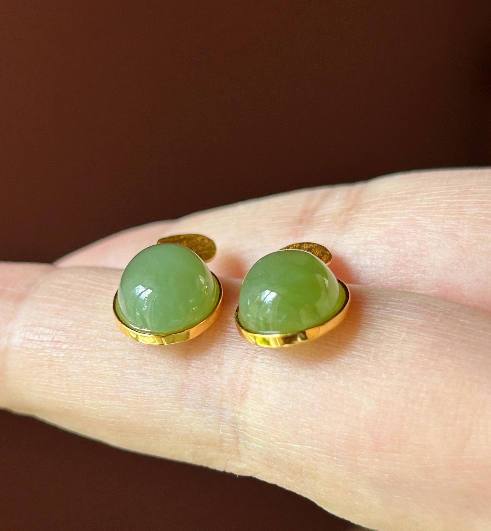 Natural Jade Cabochon Drop Earrings: Untreated Icy Glutinous Apple Green Nephrite Jade, 18k Gold Vermeil Sterling Silver