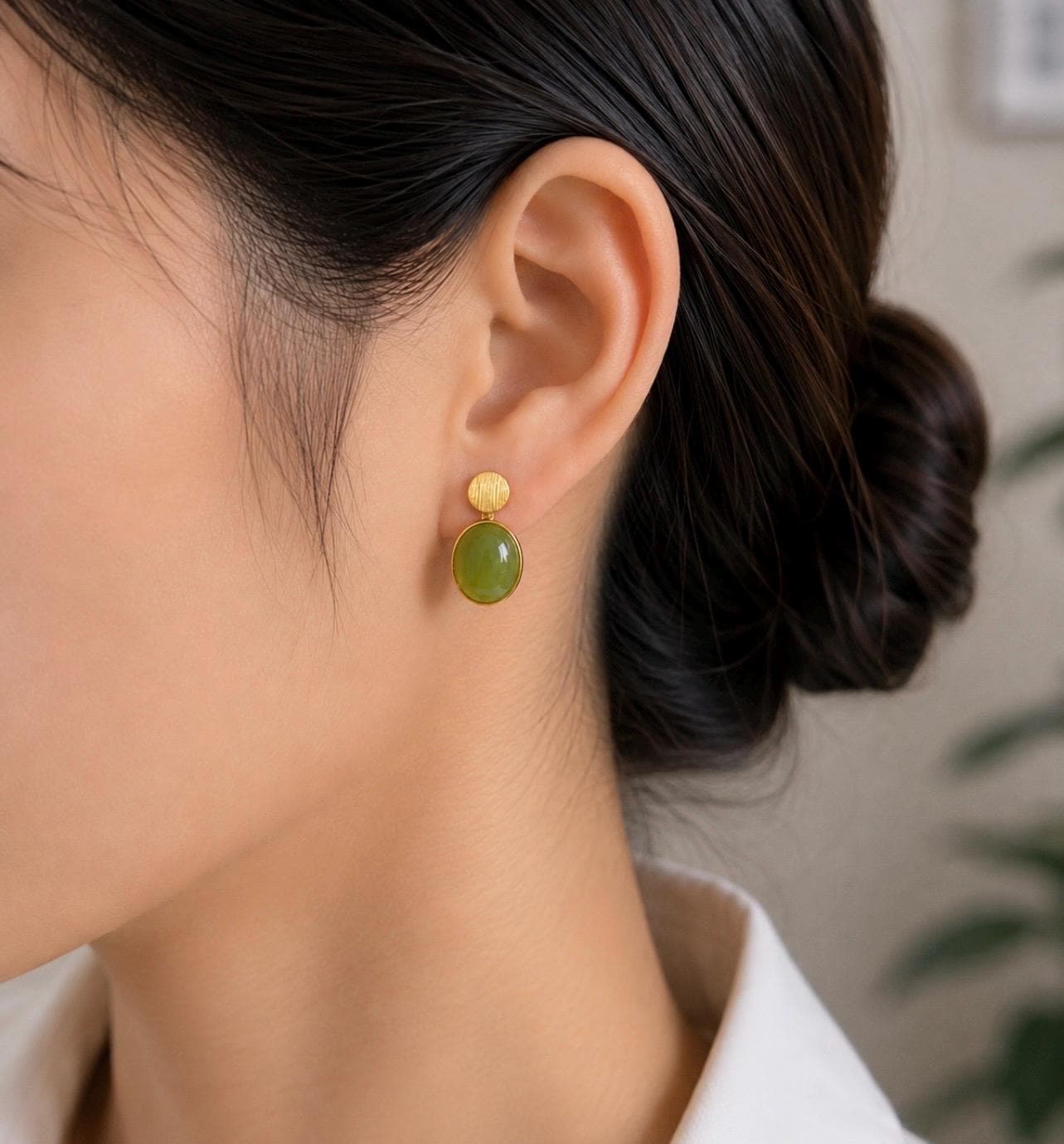 Natural Jade Cabochon Drop Earrings: Untreated Icy Glutinous Apple Green Nephrite Jade, 18k Gold Vermeil Sterling Silver