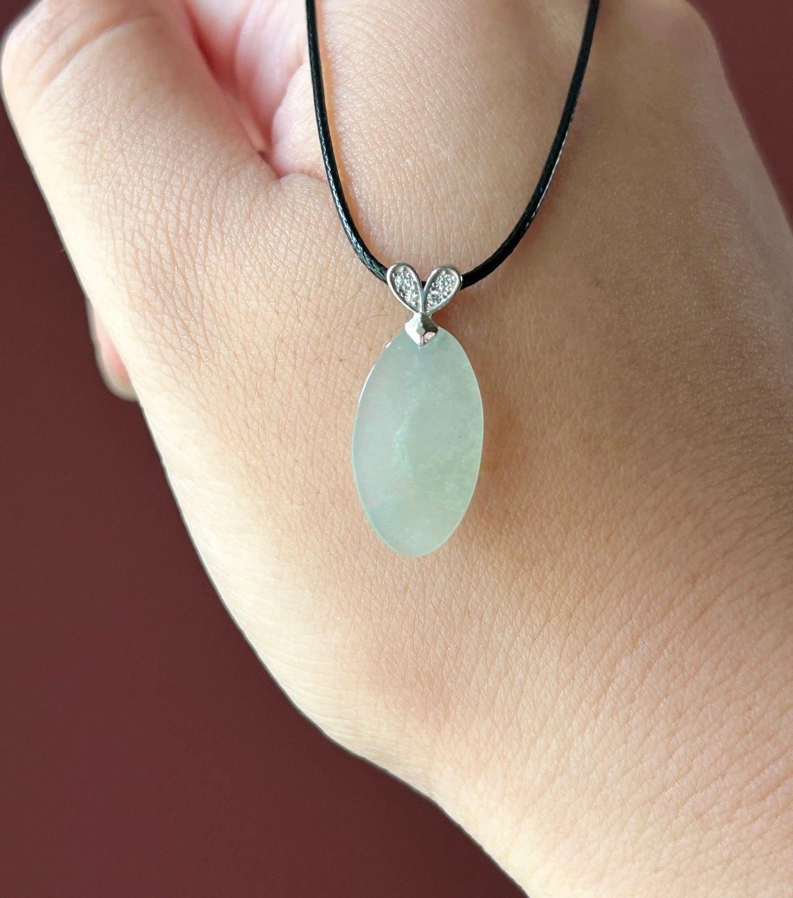 Natural Jadeite Peace Plaque Pendant| Sterling Silver Bail| Burmese Type A Translucent Icy Pale Green or Icy White Jade