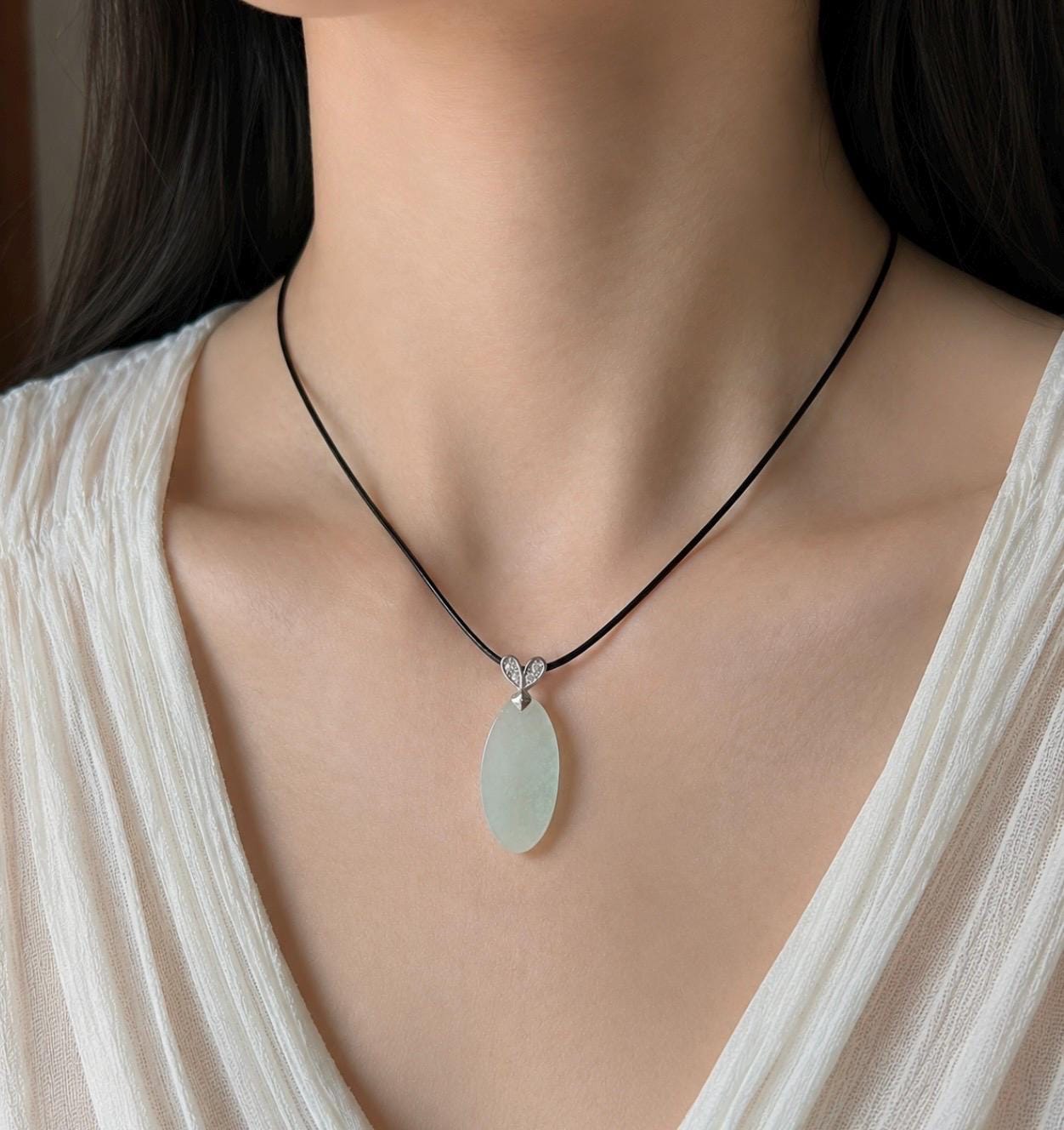 Natural Jadeite Peace Plaque Pendant| Sterling Silver Bail| Burmese Type A Translucent Icy Pale Green or Icy White Jade