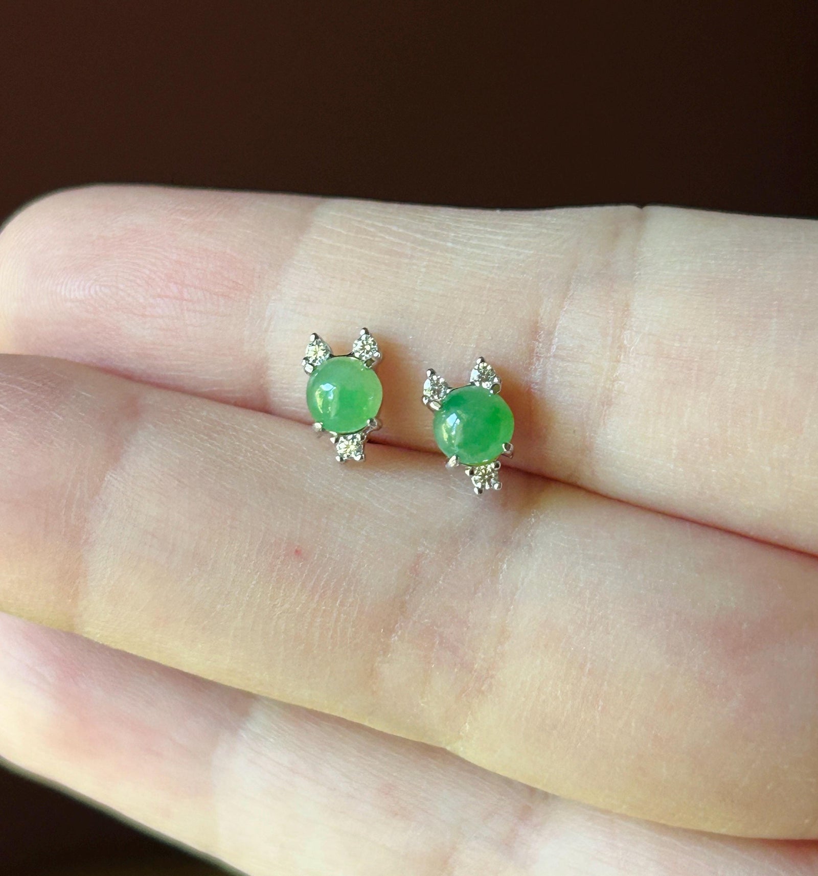 Natural Jadeite Stud Earrings: Burmese Type A Untreated Highly Translucent Icy Green Jade, Sterling Silver