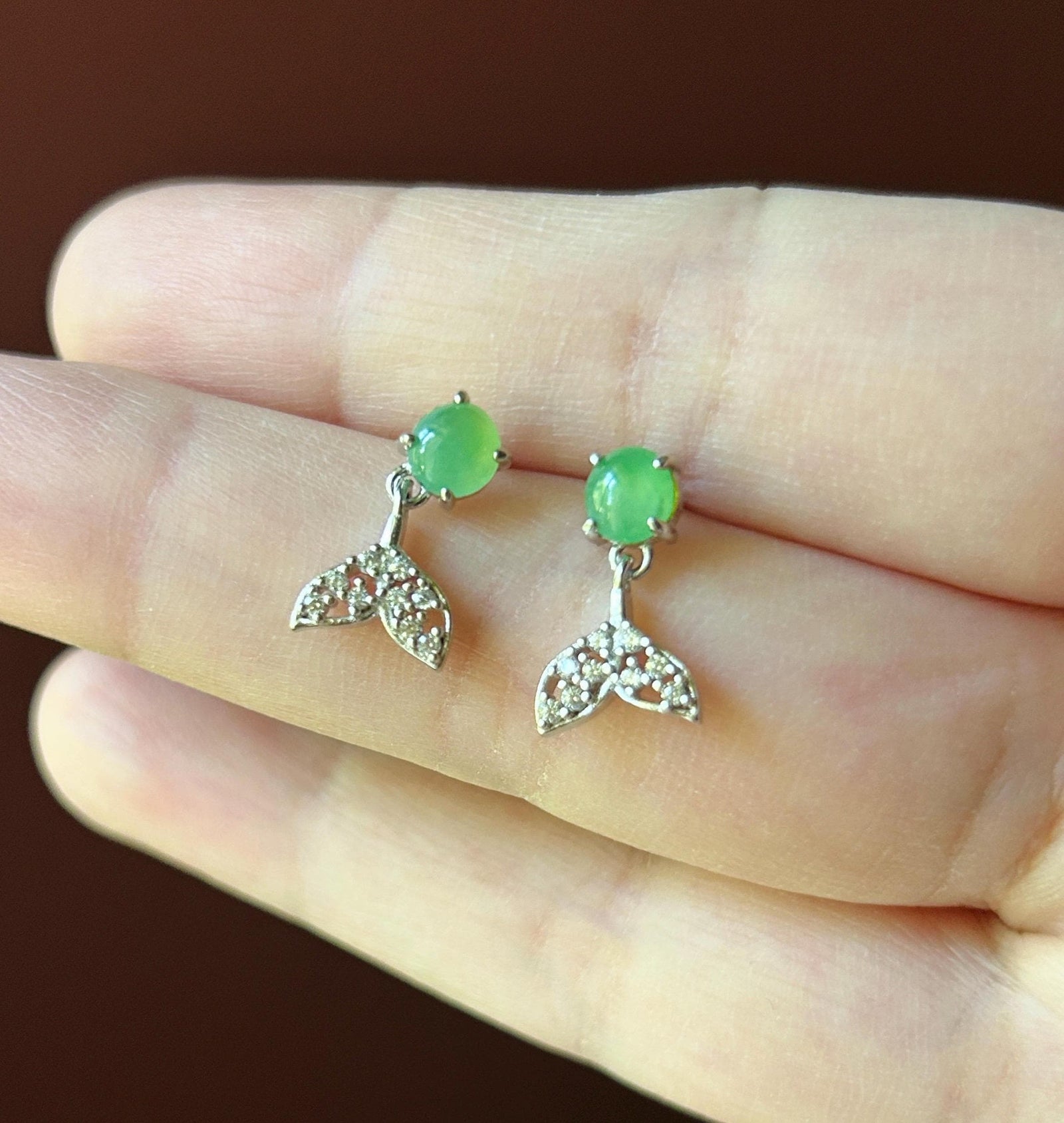 Natural Jadeite Stud Earrings: Burmese Type A Untreated Highly Translucent Icy Green Jade, Sterling Silver