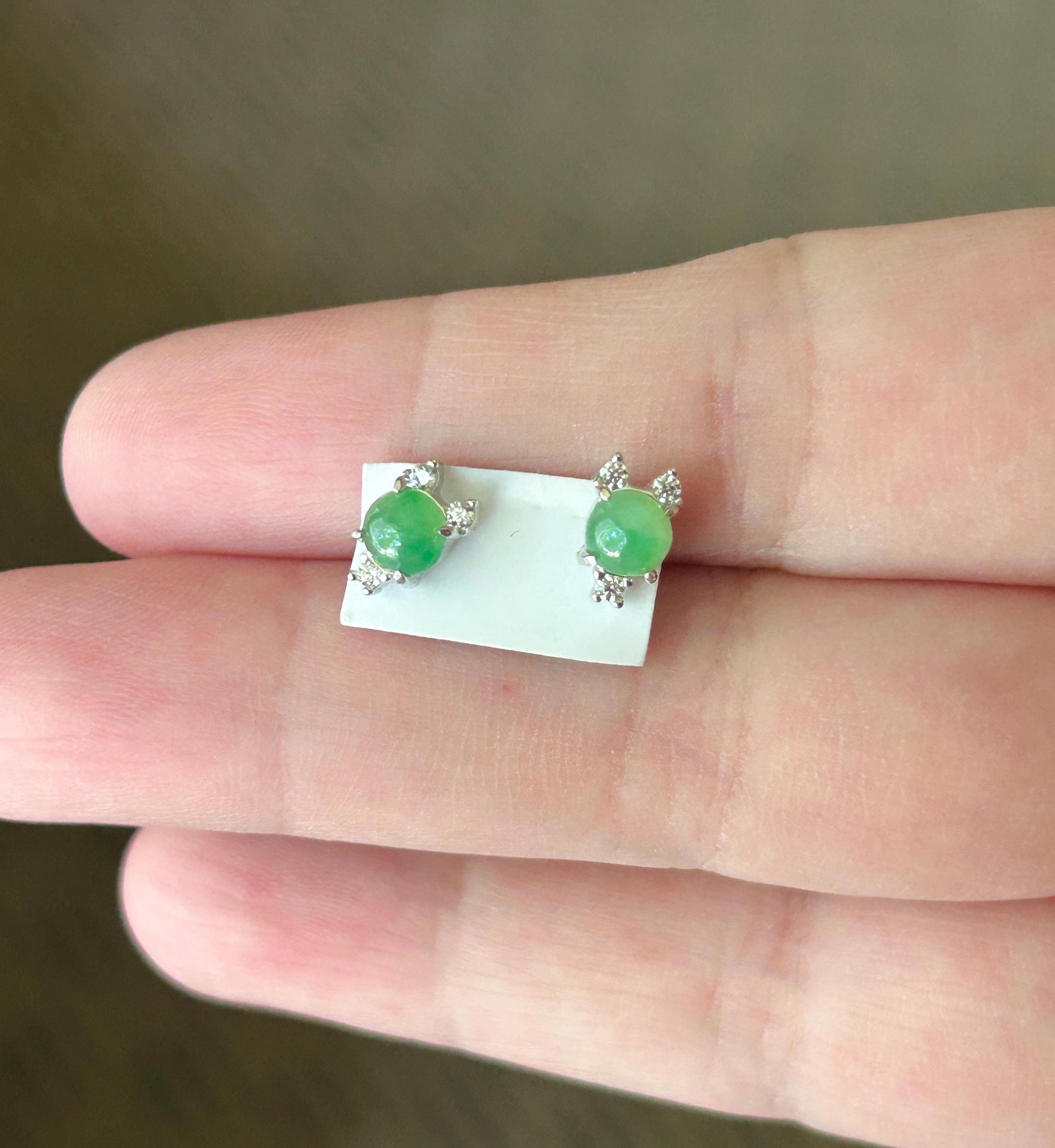 Natural Jadeite Stud Earrings: Burmese Type A Untreated Highly Translucent Icy Green Jade, Sterling Silver
