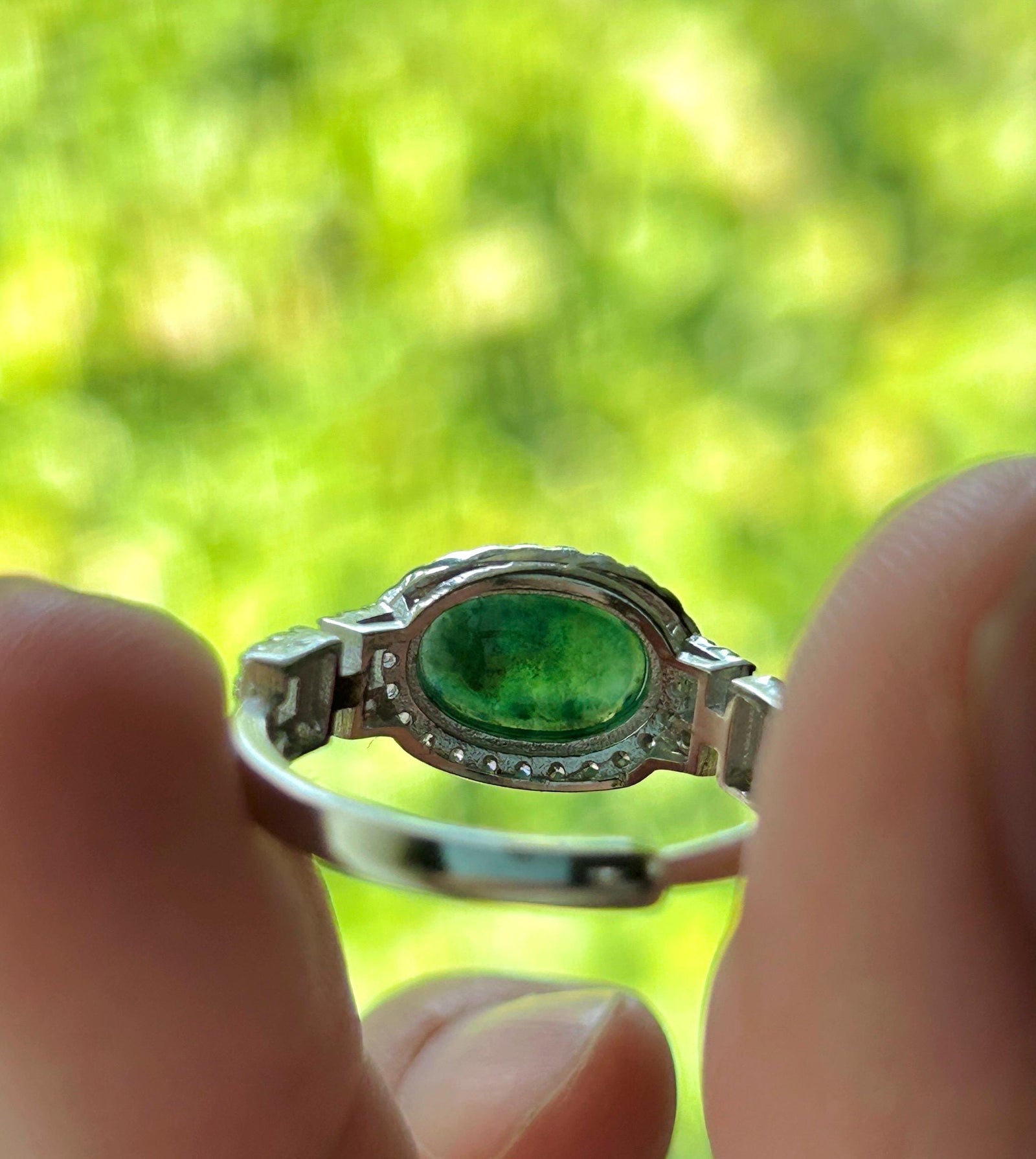 Natural Jadeite Cabochon Ring | Burmese Type A Highly Translucent Icy Dark Green Jade Sterling Silver | Minimalist Jewelry