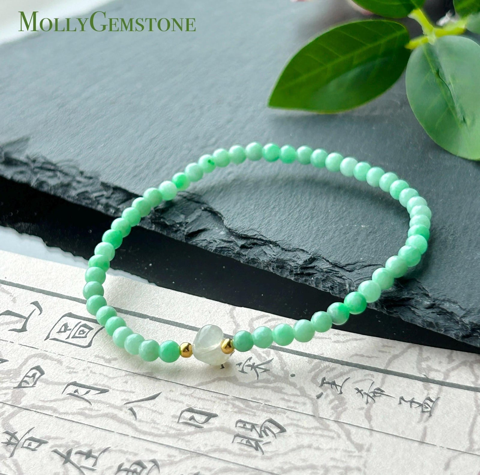 Natural Jadeite Beaded Bracelet – Burmese Type A Fine Glutinous Fresh Apple Green Jade, 3.5mm, Minimalist Jewelry