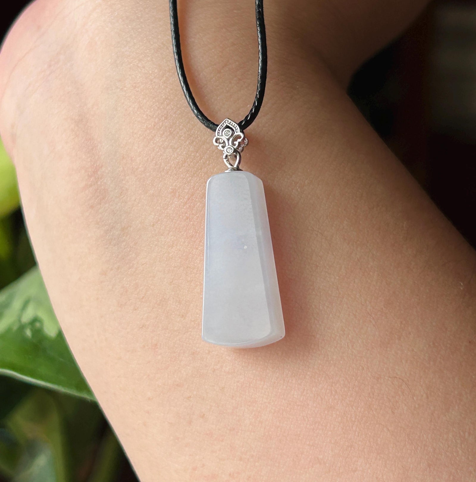 Certified Natural Jadeite Peace Plaque Pendant| Sterling Silver Bail| Burmese Type A Translucent Icy Lavender Jade
