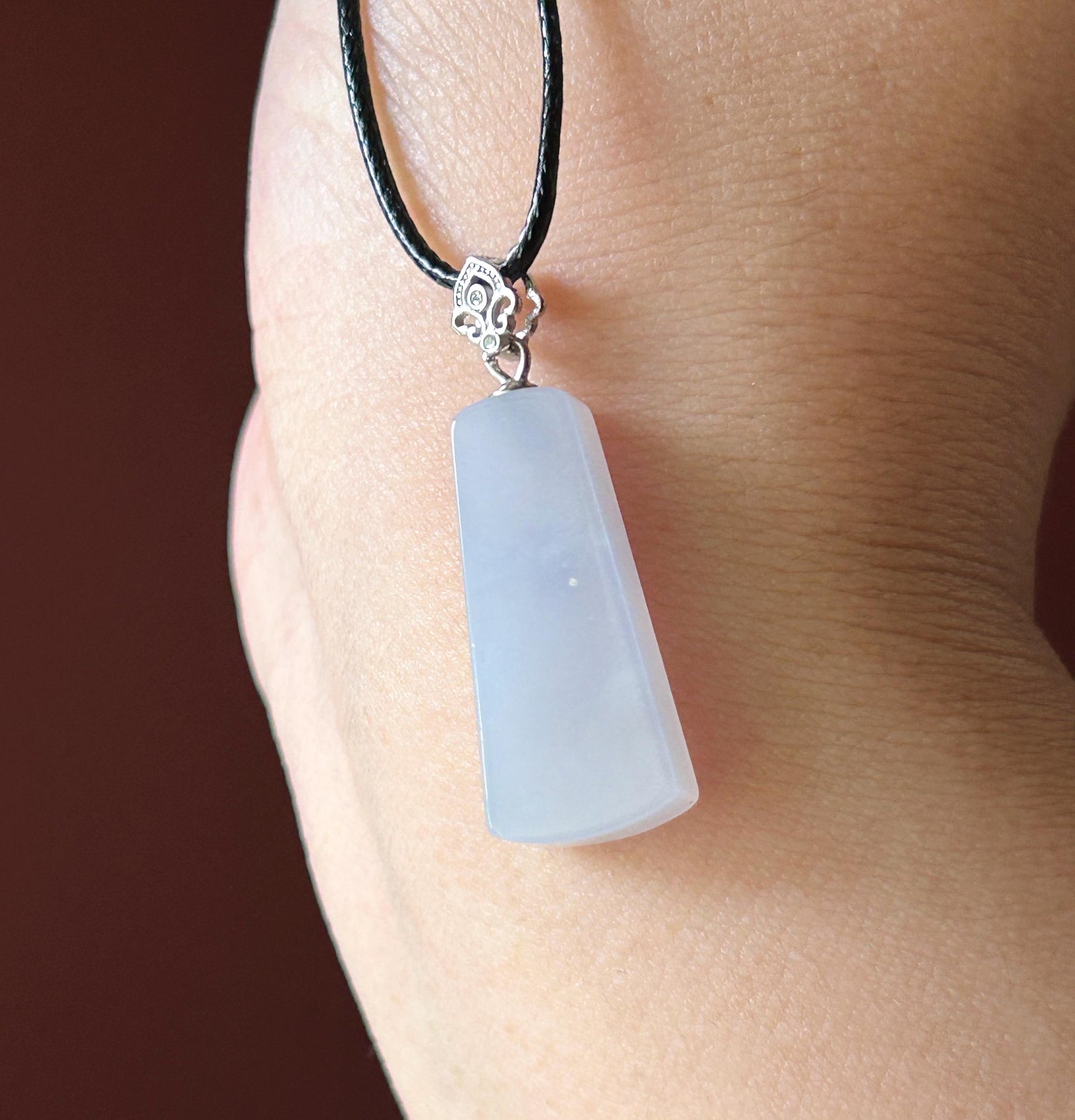 Certified Natural Jadeite Peace Plaque Pendant| Sterling Silver Bail| Burmese Type A Translucent Icy Lavender Jade