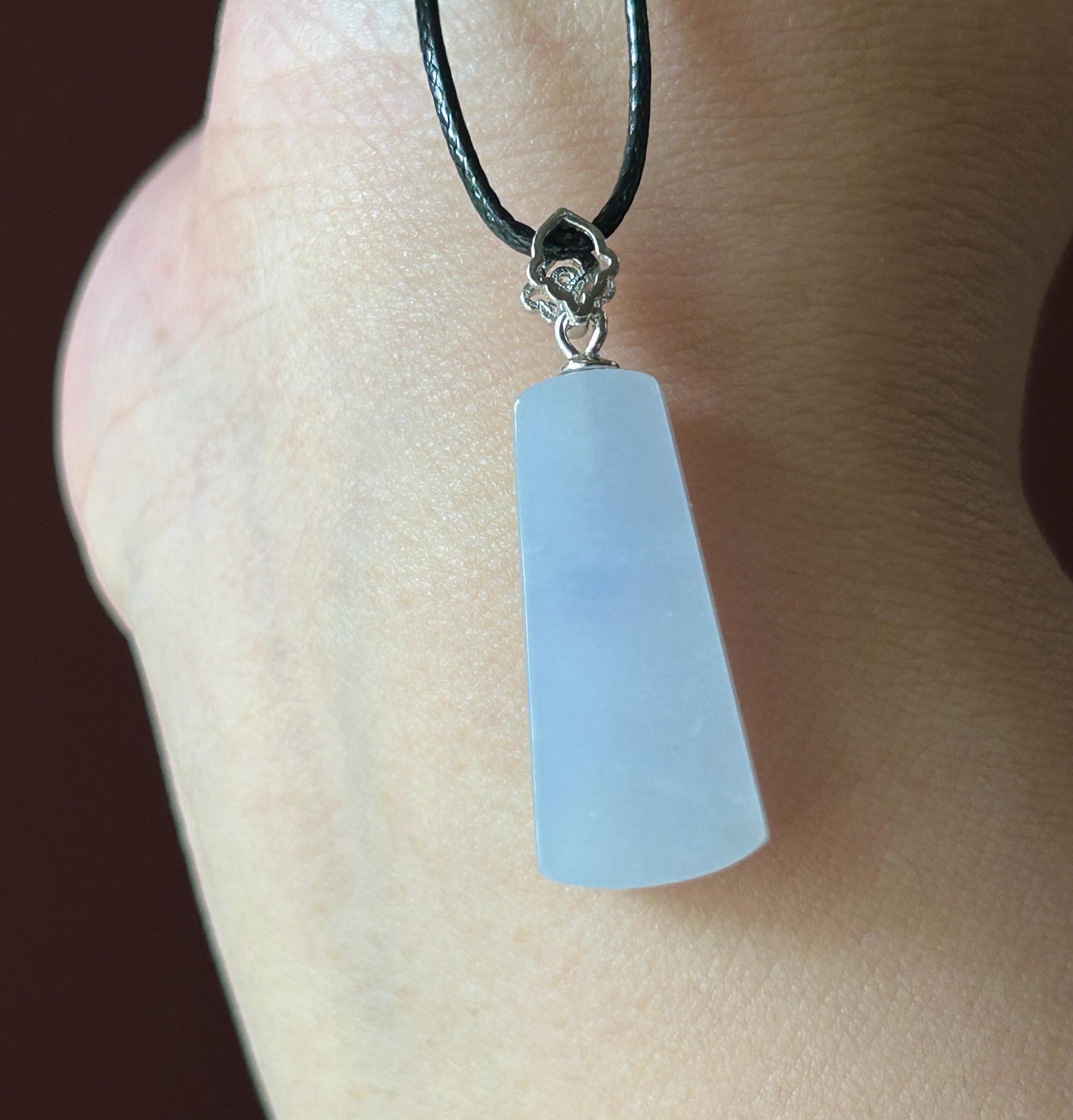 Certified Natural Jadeite Peace Plaque Pendant| Sterling Silver Bail| Burmese Type A Translucent Icy Lavender Jade
