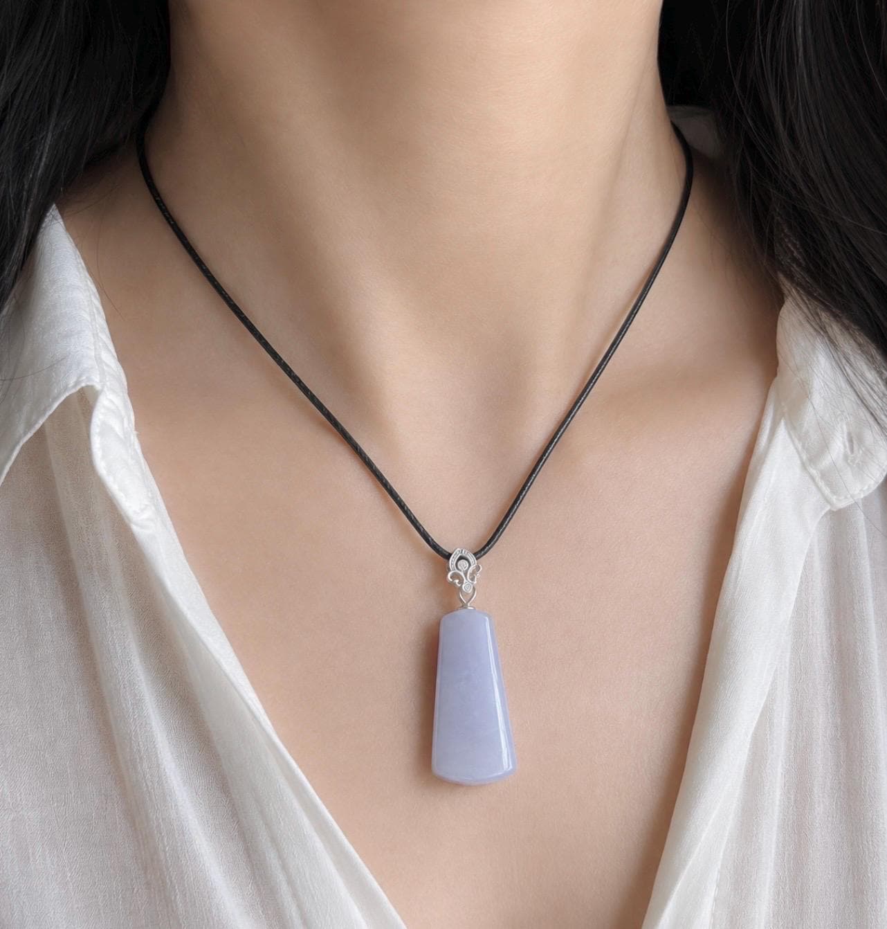 Certified Natural Jadeite Peace Plaque Pendant| Sterling Silver Bail| Burmese Type A Translucent Icy Lavender Jade