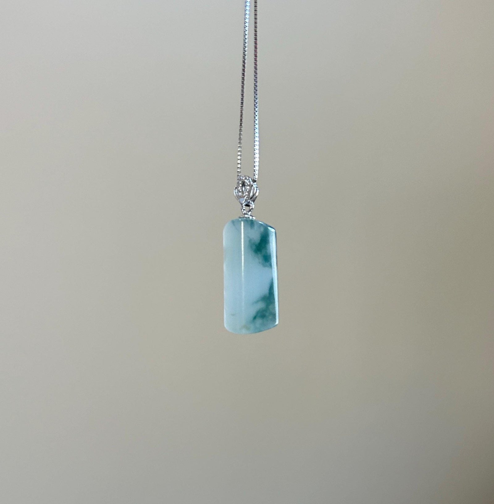 Certified Natural Jadeite Peace Plaque Pendant| Sterling Silver Bail| Burmese Type A Highly Translucent Icy Blue Floral Jade