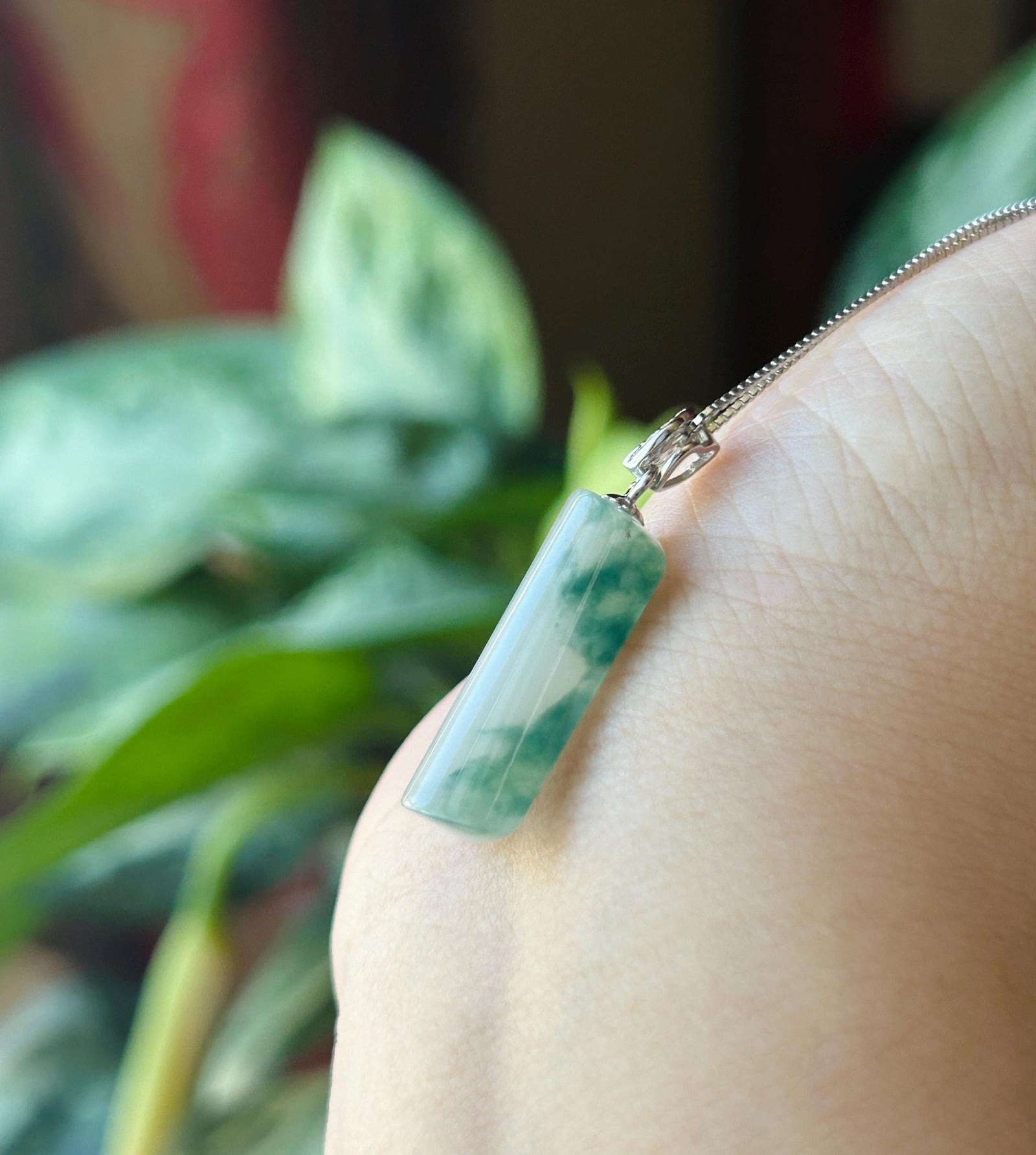 Certified Natural Jadeite Peace Plaque Pendant| Sterling Silver Bail| Burmese Type A Highly Translucent Icy Blue Floral Jade
