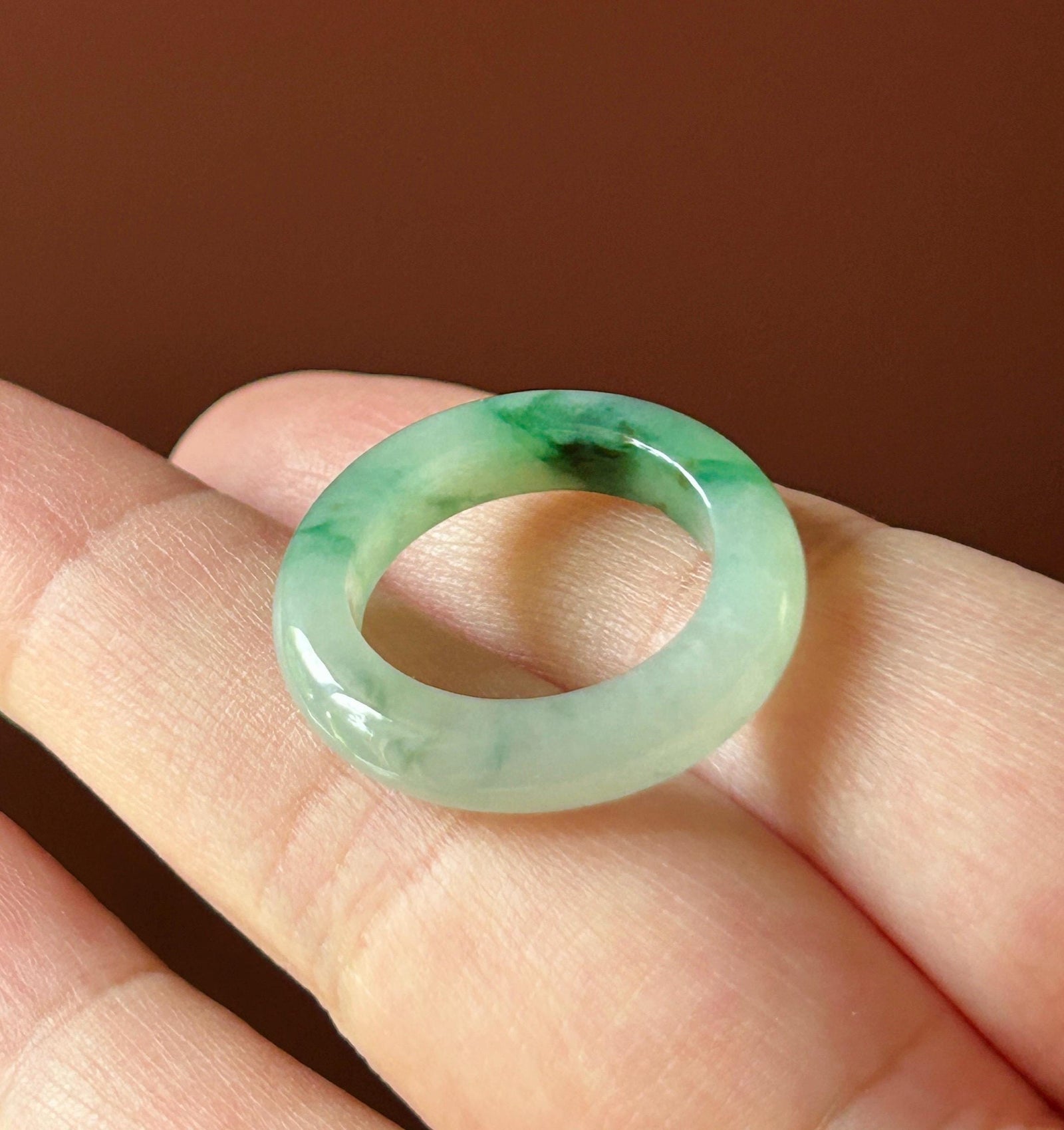Certified Natural Jadeite Ring Band | Burmese Type A Highly Translucent Icy Glutinous Vivid Green Floral Color | US Size 7