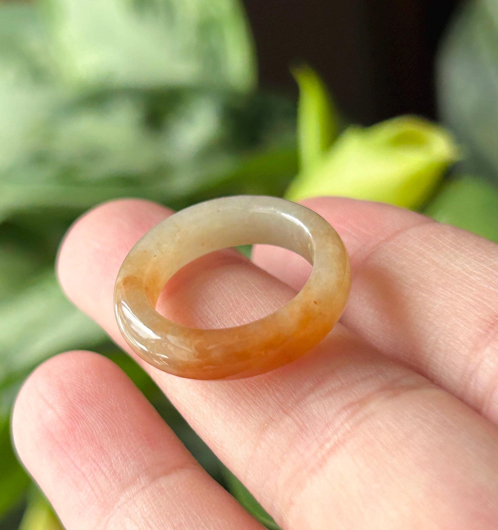 Certified Natural Jadeite Ring Band | Burmese Type A Translucent Icy Glutinous Vivid Red & Light Yellow Gradient Color | US Size 5.5/15.9mm