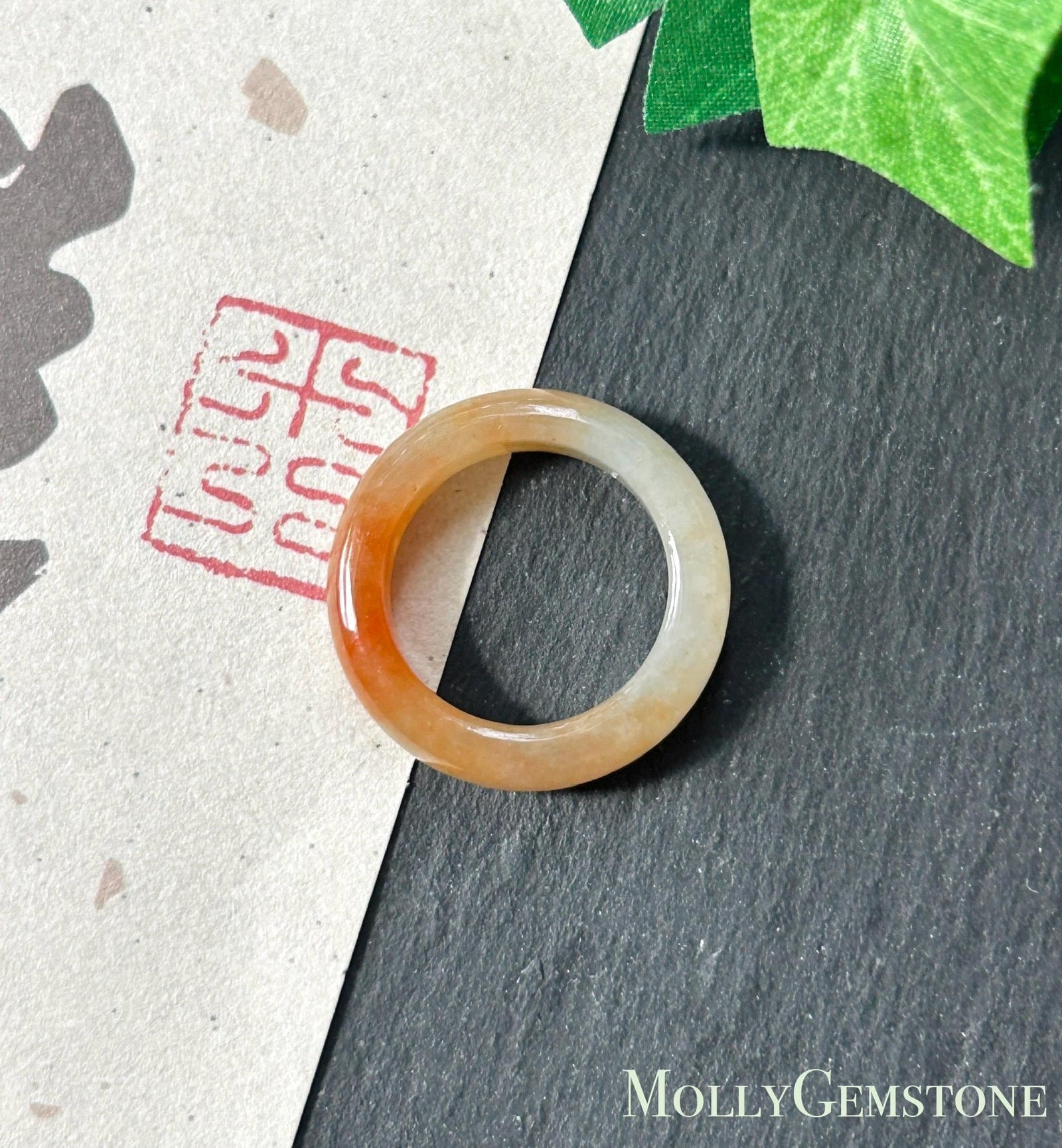 Certified Natural Jadeite Ring Band | Burmese Type A Translucent Icy Glutinous Vivid Red & Light Yellow Gradient Color | US Size 5.5/15.9mm
