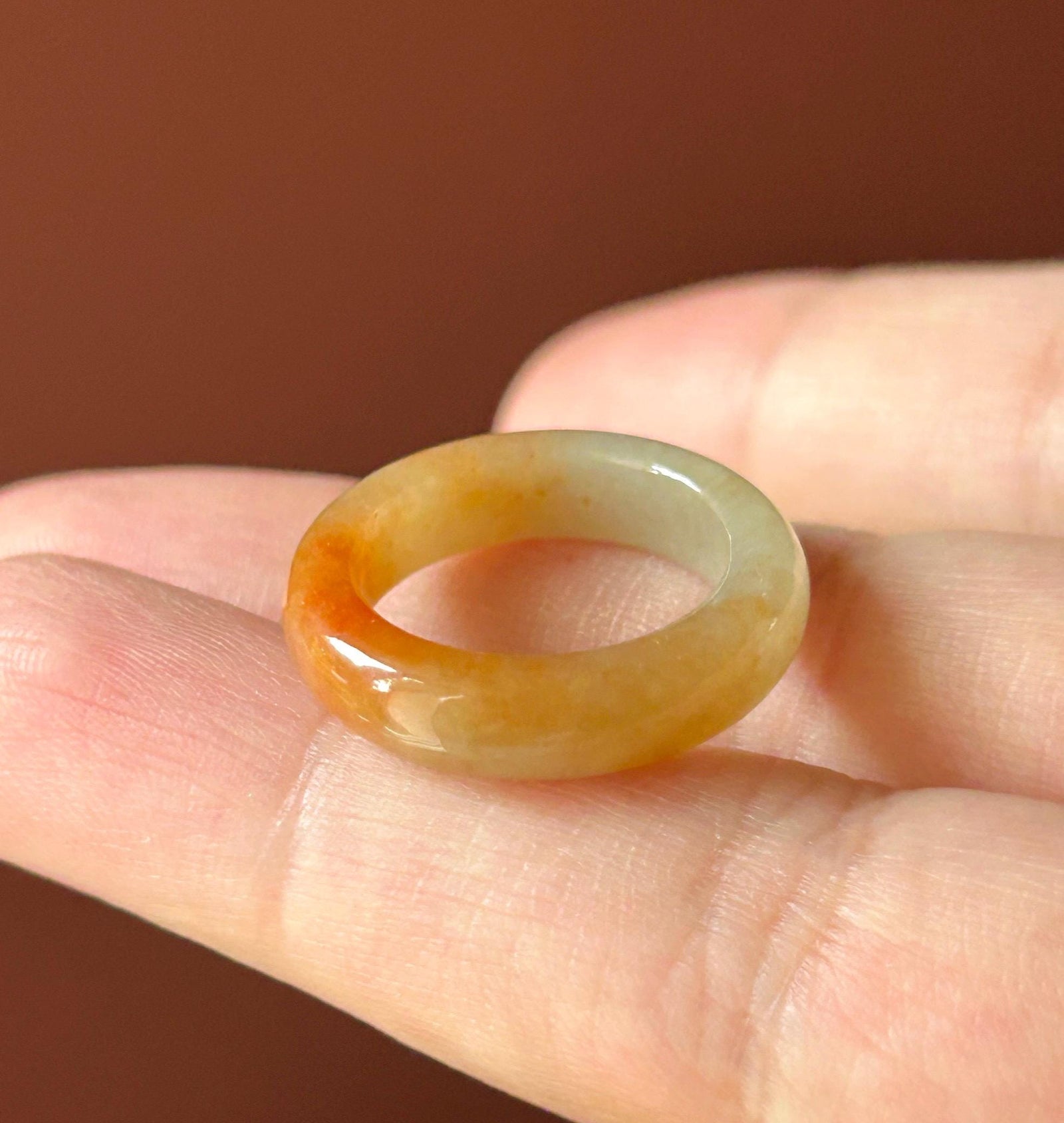 Certified Natural Jadeite Ring Band | Burmese Type A Translucent Icy Glutinous Vivid Red & Light Yellow Gradient Color | US Size 5.5/15.9mm