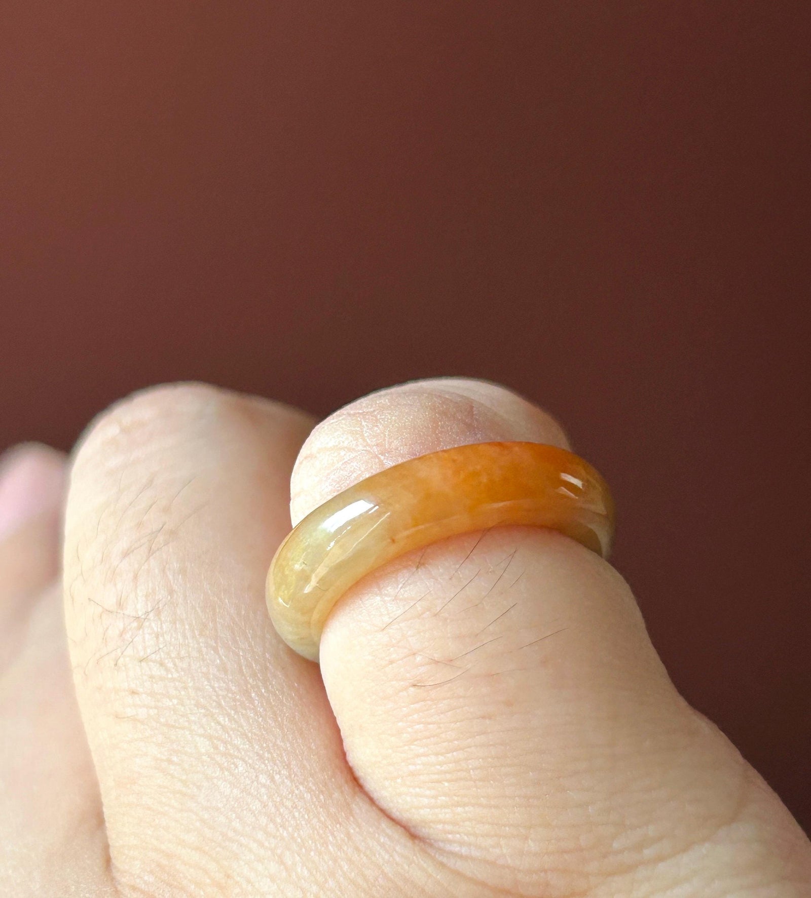 Certified Natural Jadeite Ring Band | Burmese Type A Translucent Icy Glutinous Vivid Red & Light Yellow Gradient Color | US Size 5.5/15.9mm