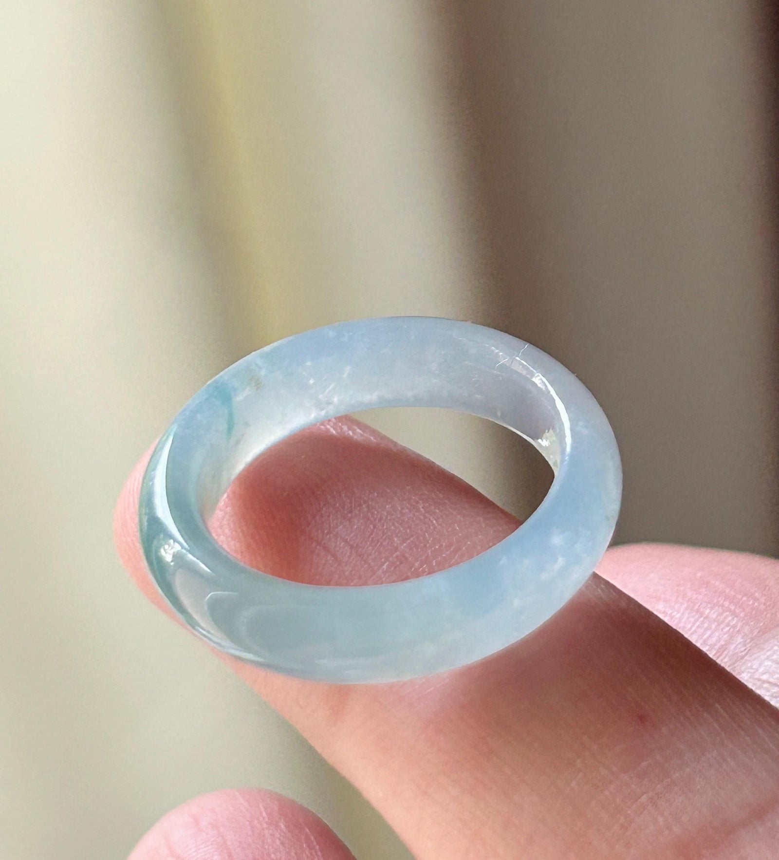 Natural Jadeite Ring Band | Burmese Type A Highly Translucent Icy Blue Base & Bluish Green Floral Jade | US Size 7