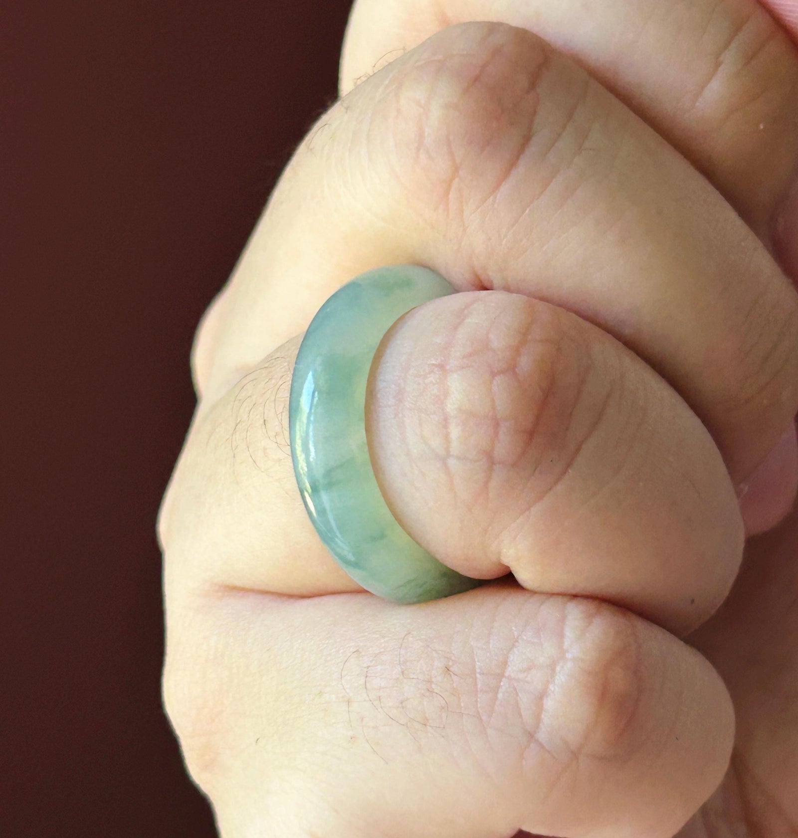 Natural Jadeite Ring Band | Burmese Type A Highly Translucent Icy White Base & Bluish Moss Green Floral Jade | US Size 9