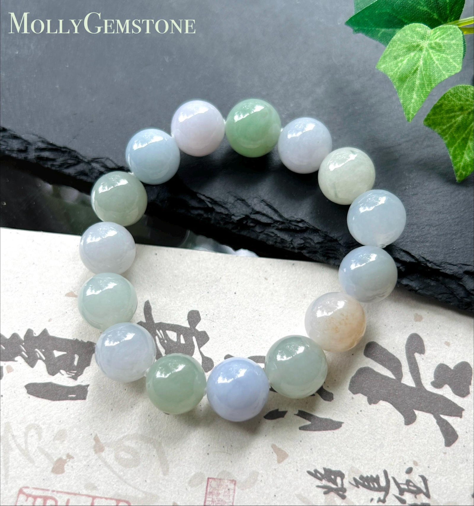 Natural Jadeite Beaded Bracelet, Burmese Type A Fine Translucent Icy Glutinous Macaron Multicolor Jade, 12.5mm