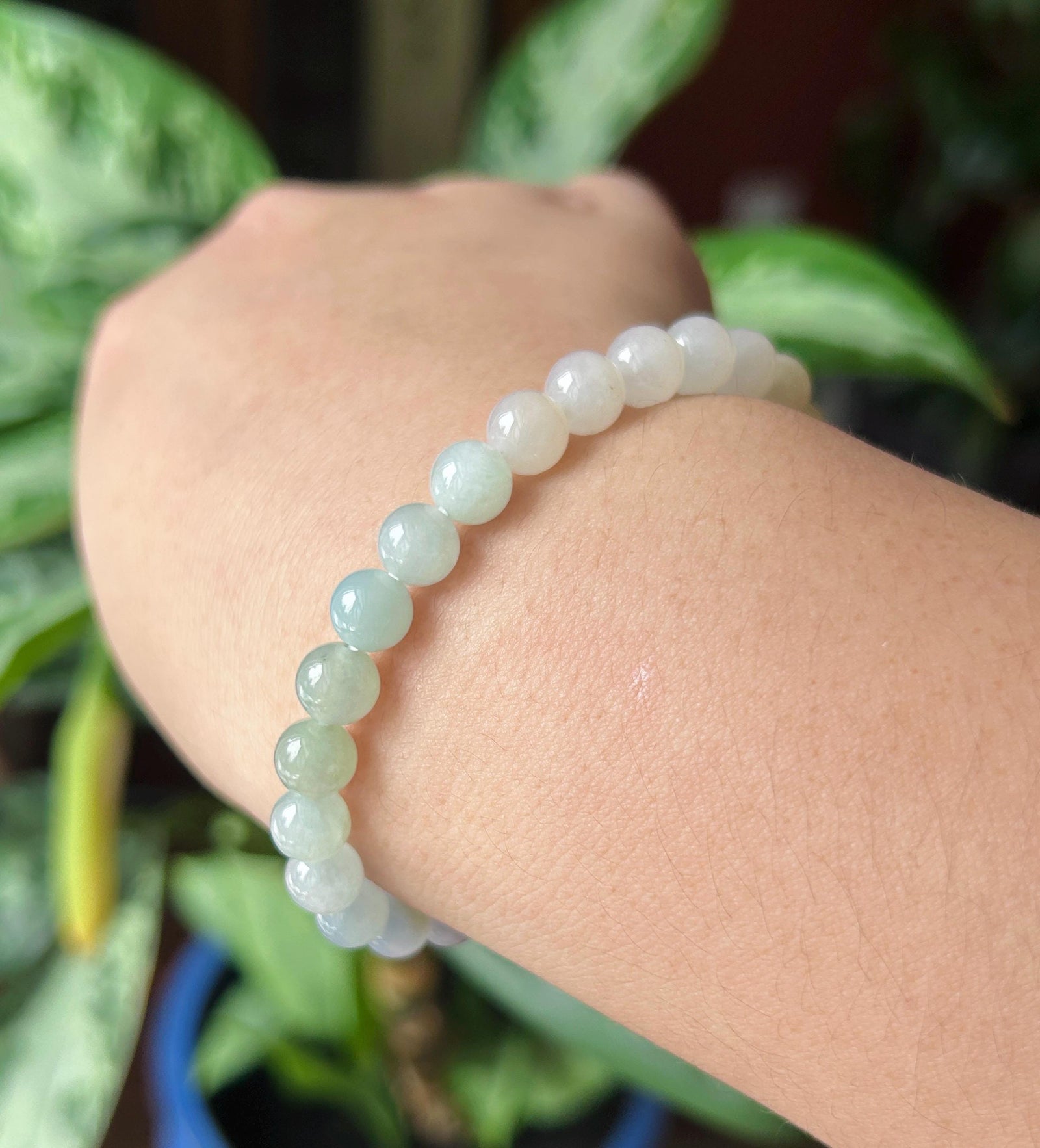 Natural Jadeite Beaded Gradient Bracelet – Burmese Type A Translucent Icy Pale Gradient Multicolor Jade, 7mm